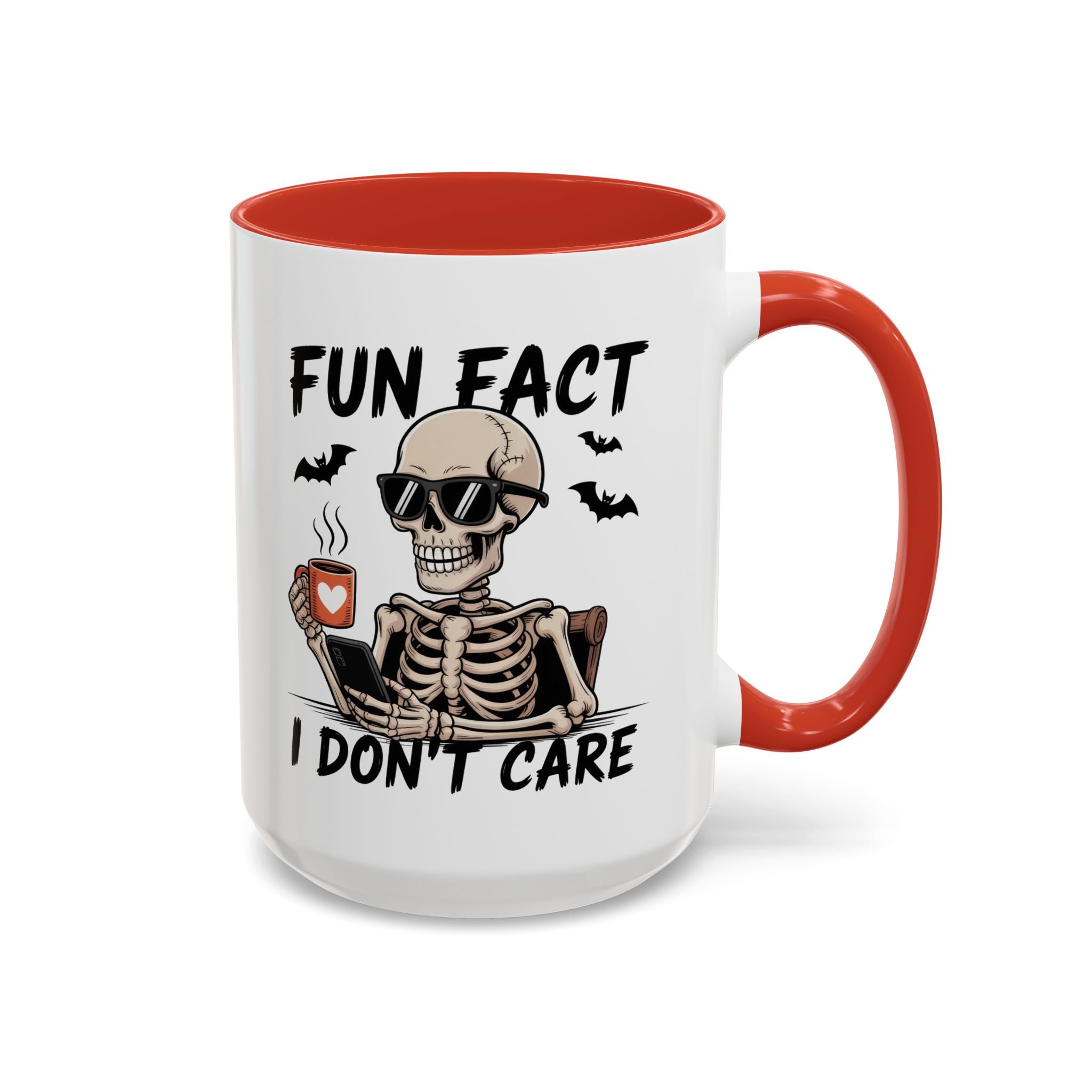Fun Fact I Don’t Care Skull Coffee Mug — Halloween Accent Coffee Cup (11/15oz)