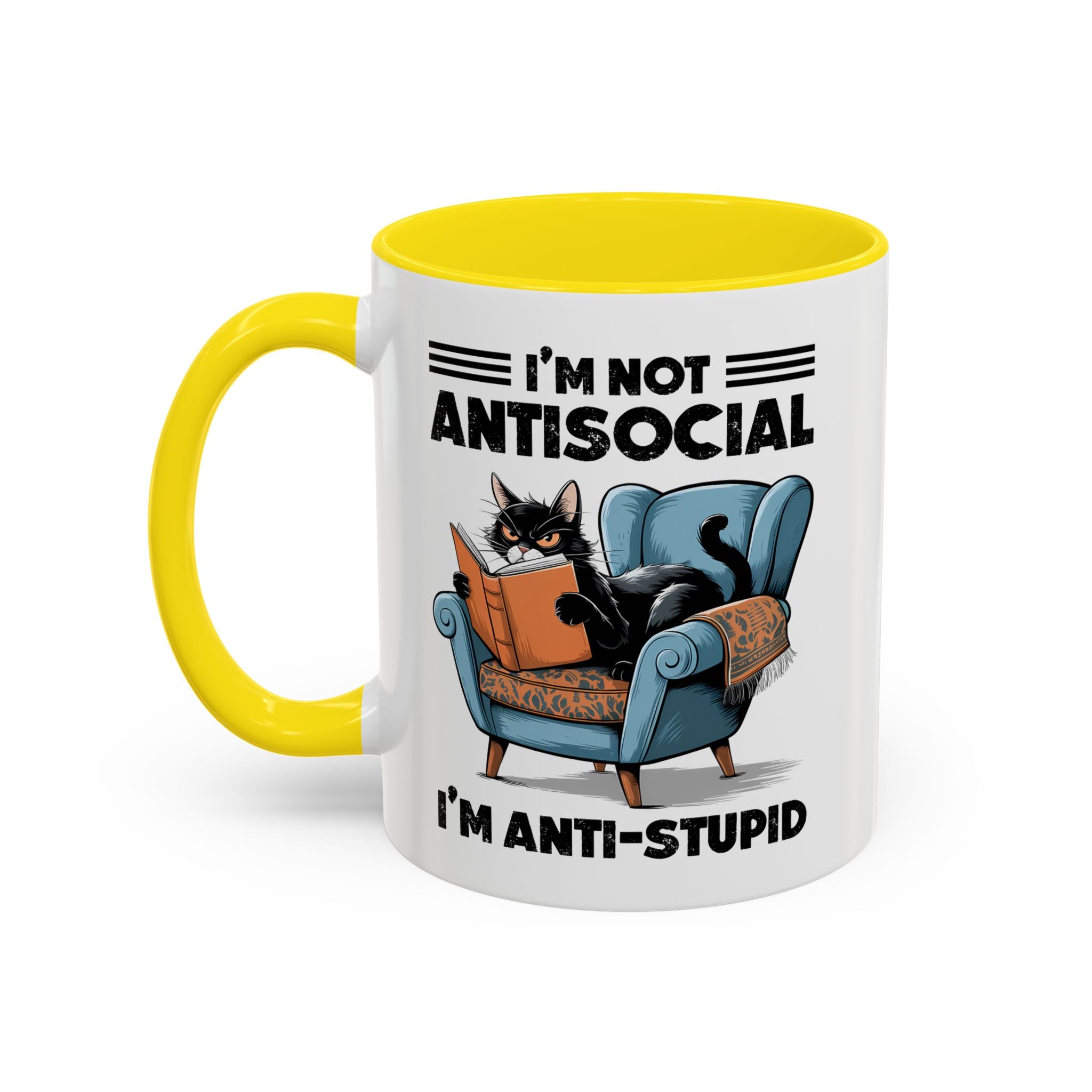 I'm not Antisocial Cat Coffee Mug  I'm anti stupid - Funny sarcasm