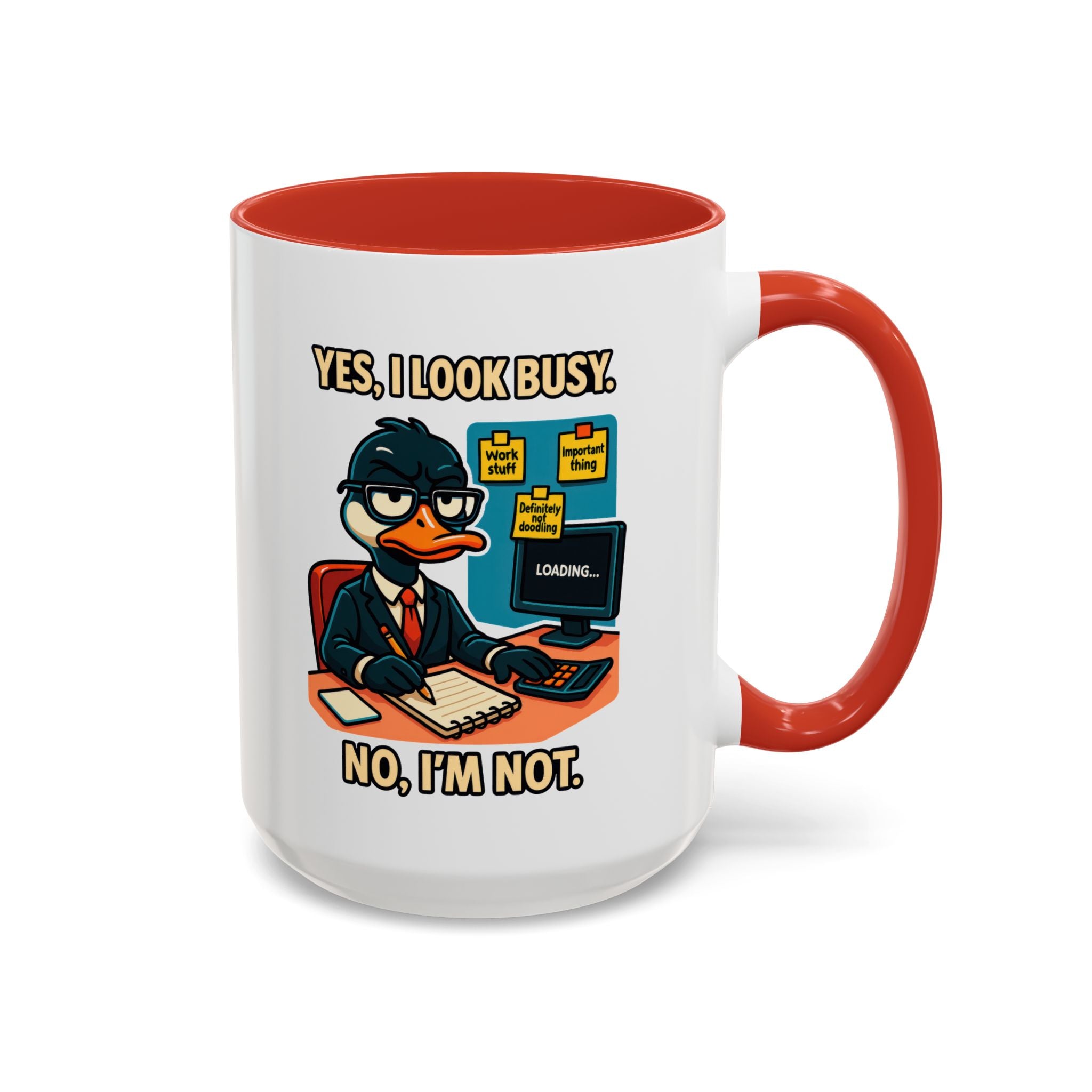 Busy Duck Coffee Mug, Humorous Office Mug, Cute Animal Mug Gift, Quirky Work Mug, Funny Gift for Coworkers