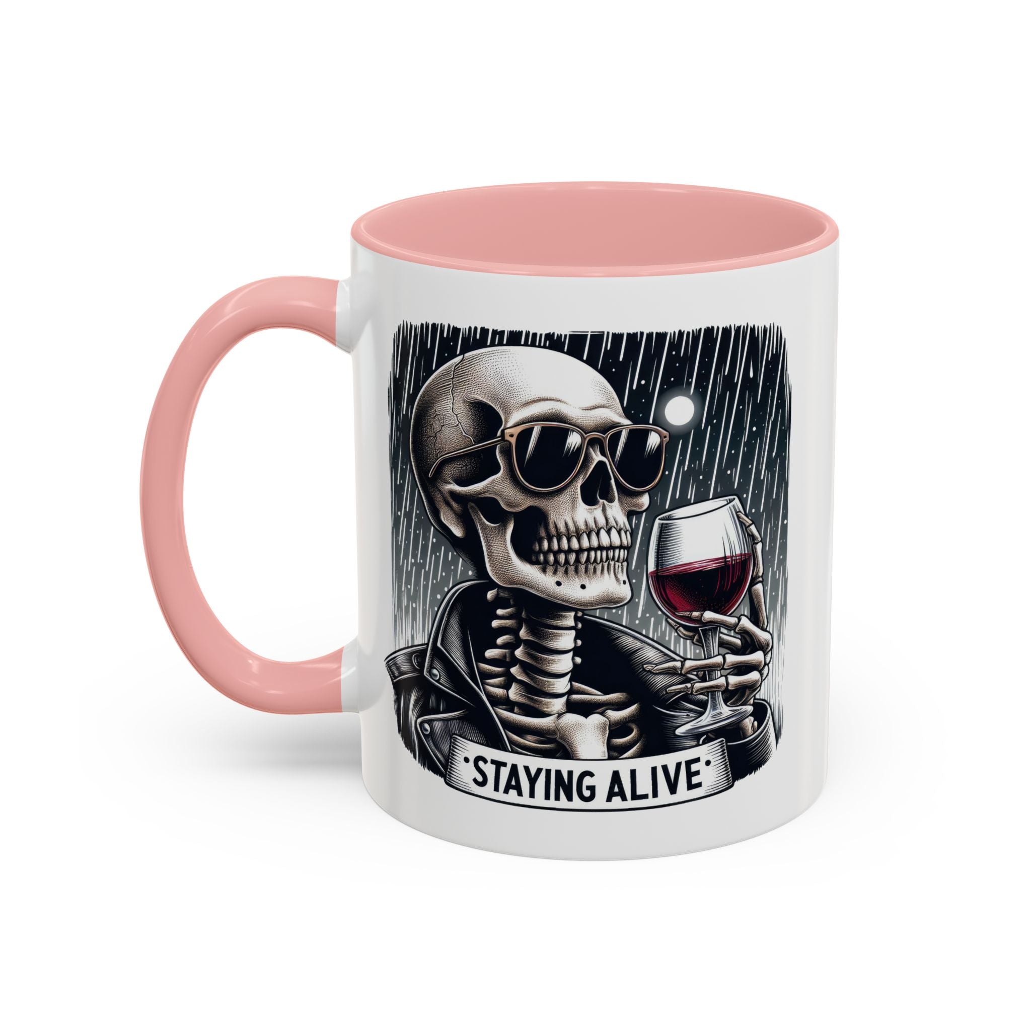 Stylish Skull Coffee Mug, Gothic Drinkware, Staying Alive Gift for Halloween, Funny Office Mug, Alternative Drinkware