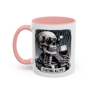 Stylish Skull Coffee Mug, Gothic Drinkware, Staying Alive Gift for Halloween, Funny Office Mug, Alternative Drinkware