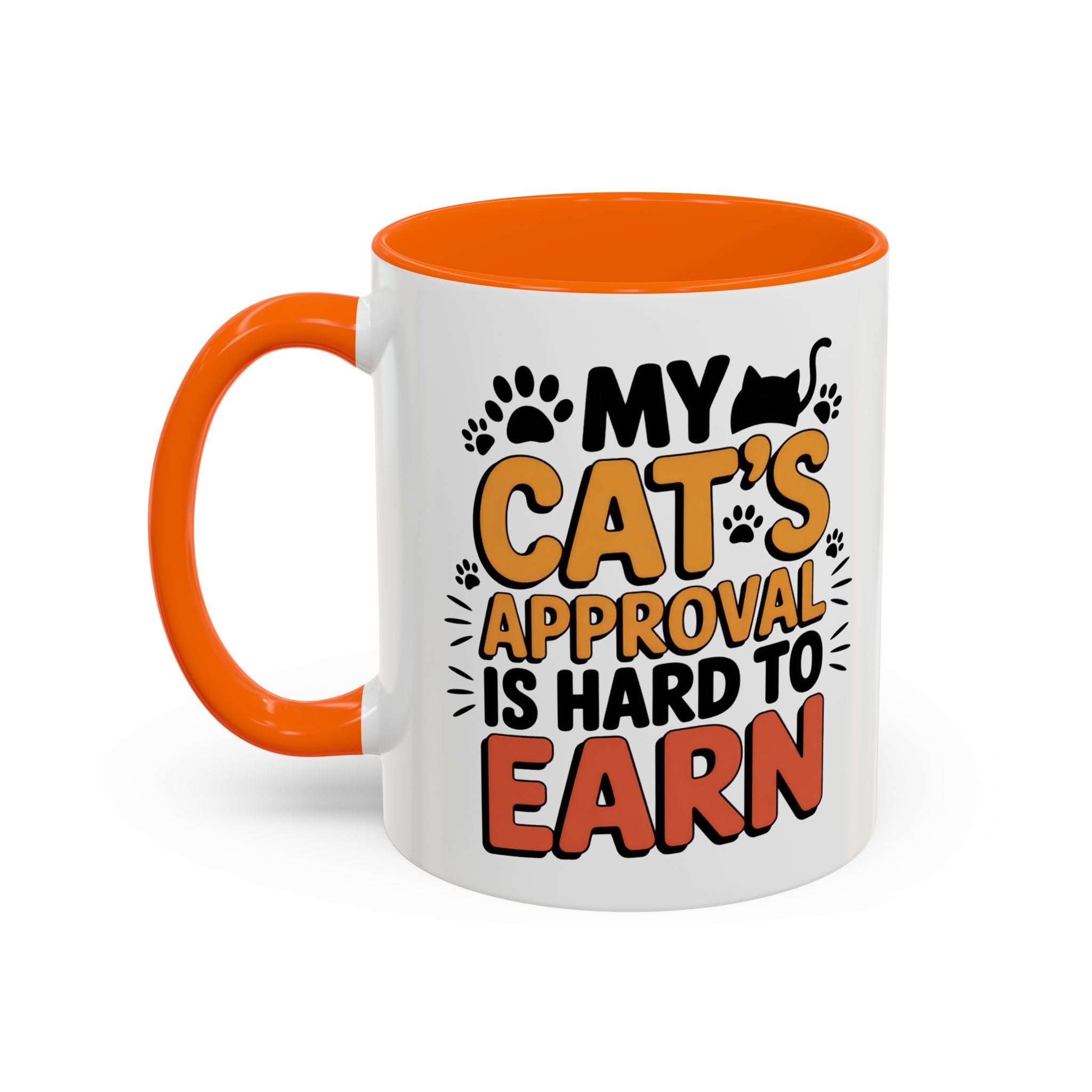 Cat Lover Coffee Mug — "My Cat's Approval Is Hard to Earn" Accent Ceramic Mug