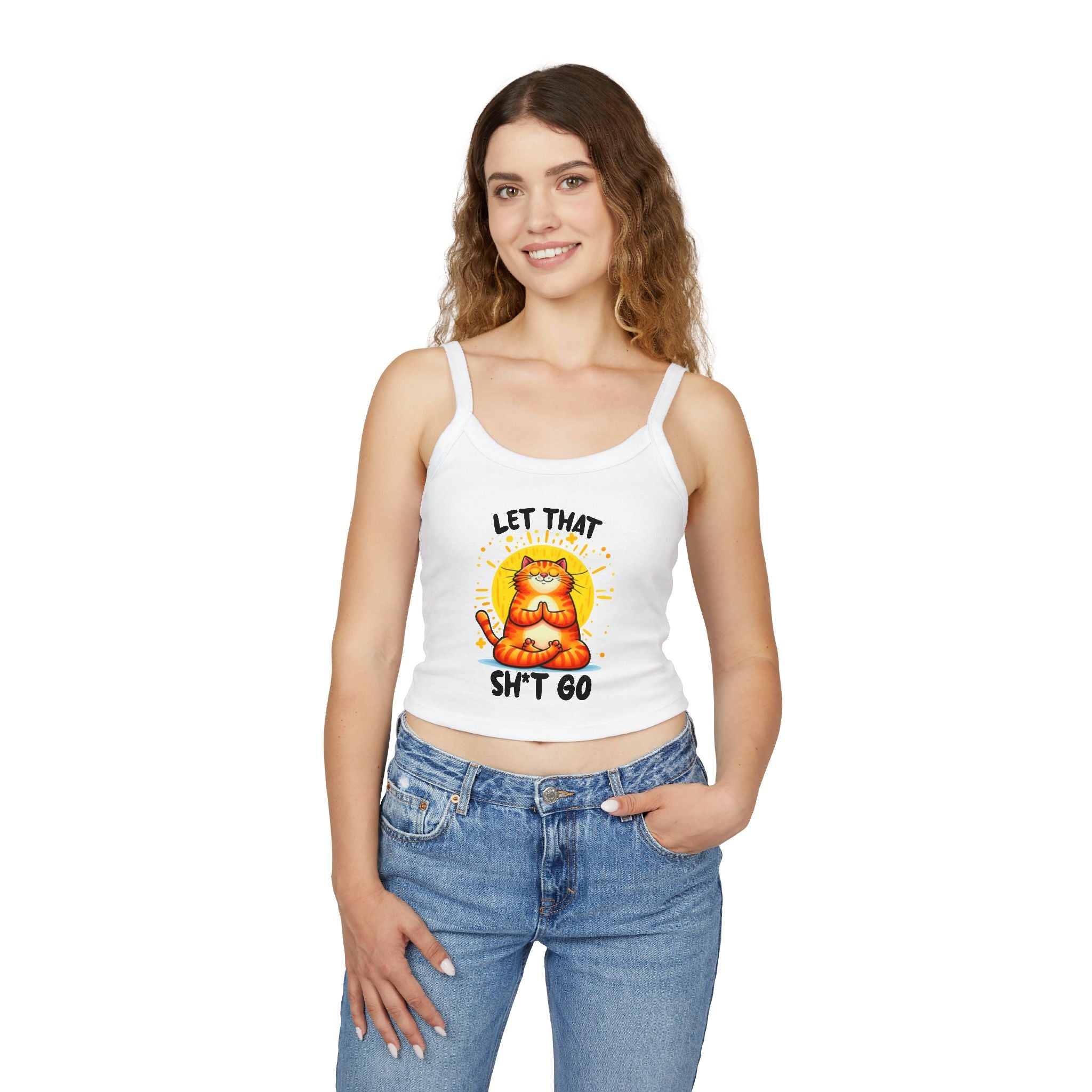 Funny Cat Women's Spaghetti Strap Tank Top - "Let That Sh*t Go" Design