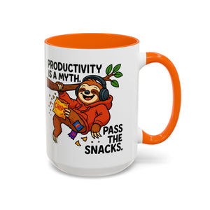 Funny Sloth Coffee Mug, Humor Mug Gift, Productivity Myth Mug, Cute Sloth Cup, Quirky Office Mug
