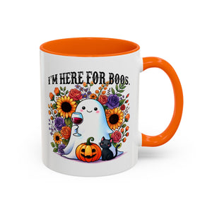 Spooky Floral Coffee Mug - I'm Here for Boos, Halloween Gift, Autumn Decor, Cute Ghost Mug, Cat Lover Drinkware