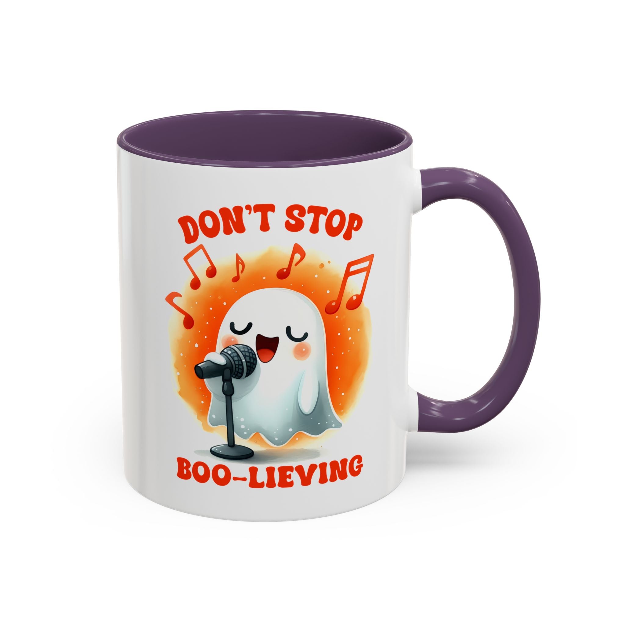 Ghost Coffee Mug, Perfect for Halloween, Fun Gift for Kids & Adults, Don't Stop Boo-lieving Mug, Caffeinated Spirits