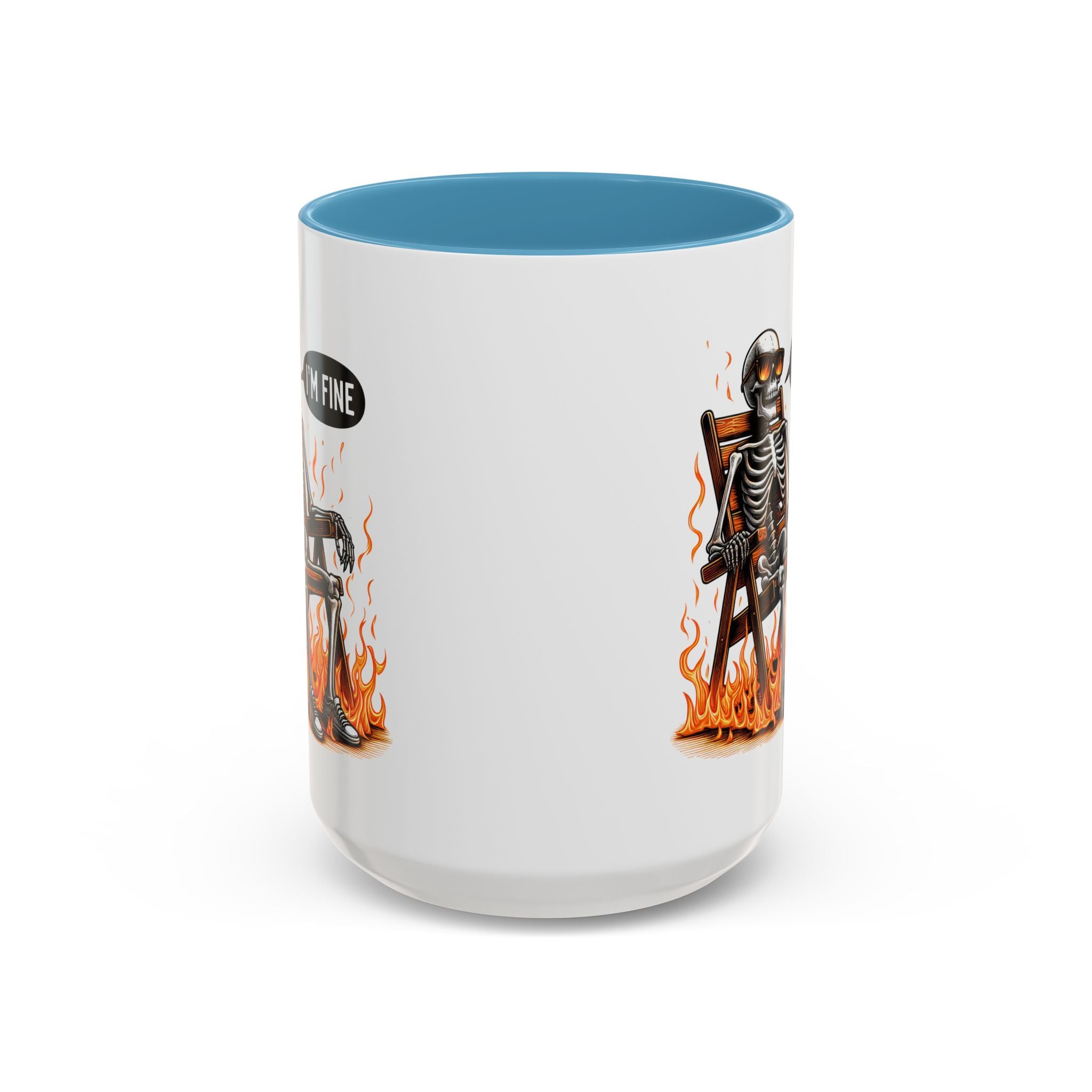 Funny I'M fine  Skeleton on fire Coffee Mug - Humor Gift for Halloween, Coffee Lovers,  Decor, Gag Gift, 11-15oz Accent Mug