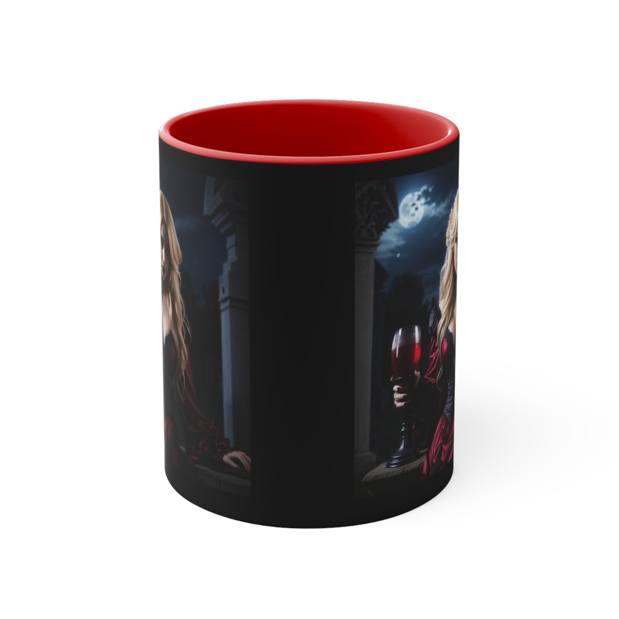 gothic blonde vampire drinking blood Accent Coffee Mug, 11oz