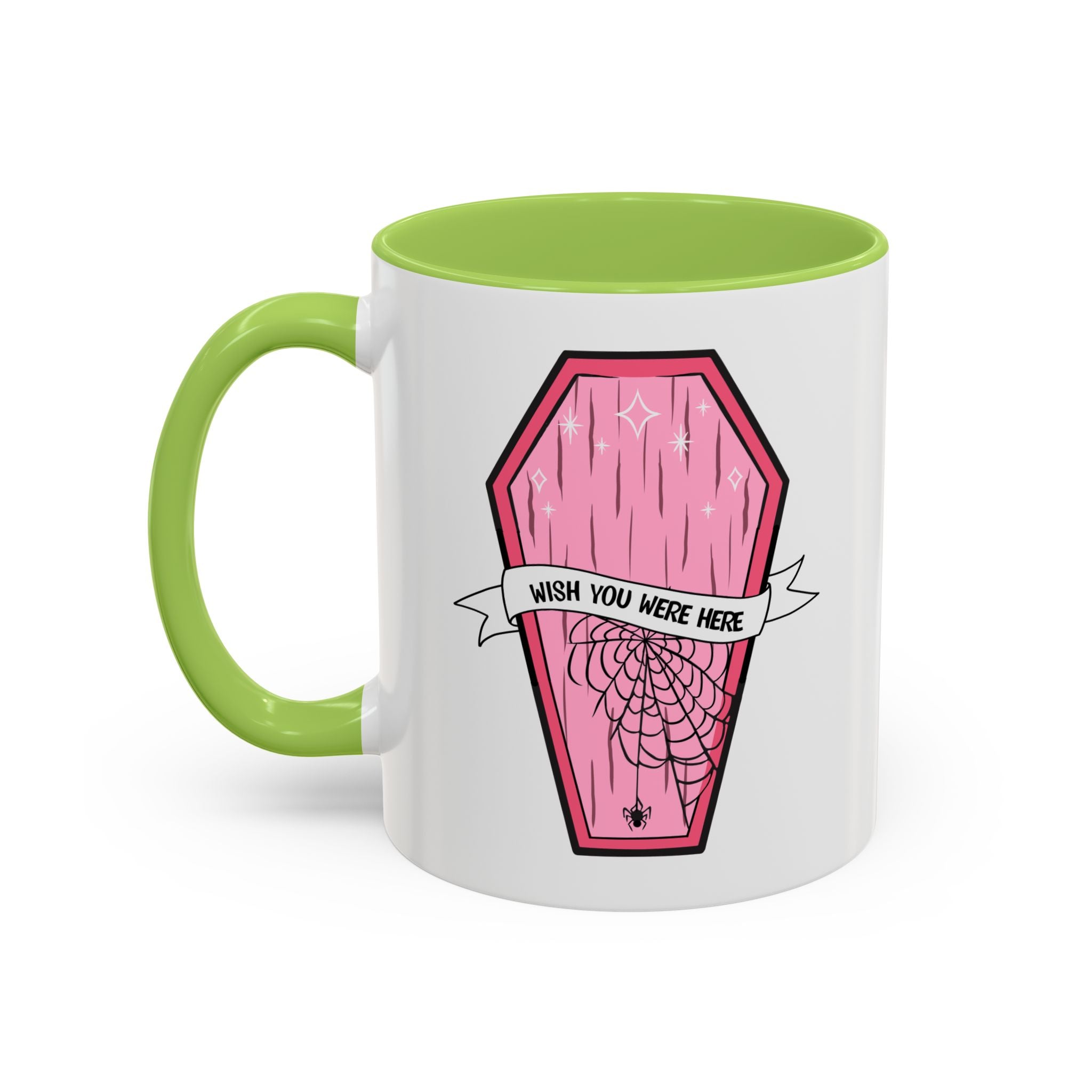 Pink Coffin Coffee Mug – "Wish You Were Here" Gothic Cute Tea Mug