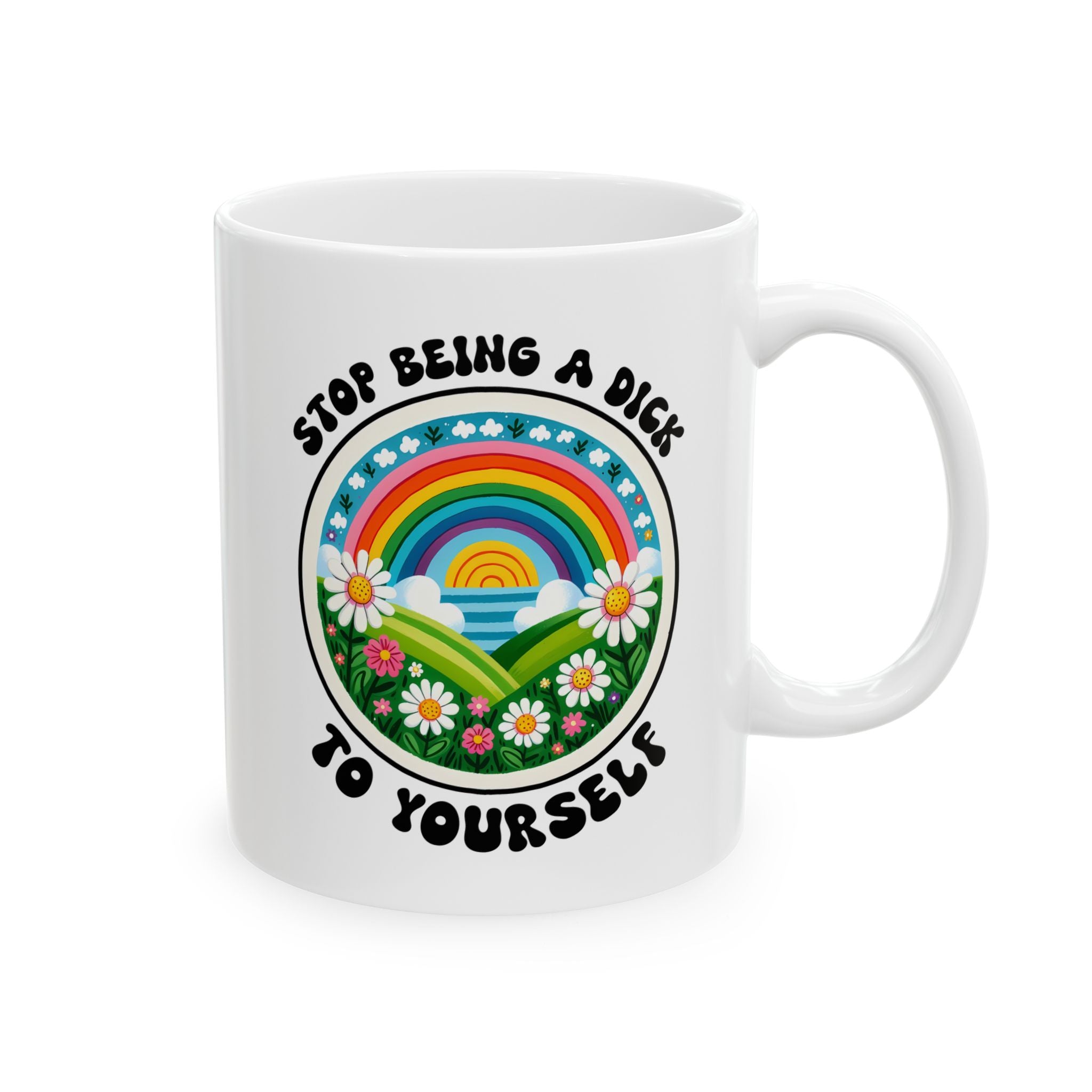 Rainbow Floral Ceramic Mug - Cute Gift for Tea Lovers, Inspirational Quote Mug, Motivational Coffee Cup, Perfect for Friends