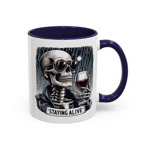 Stylish Skull Coffee Mug, Gothic Drinkware, Staying Alive Gift for Halloween, Funny Office Mug, Alternative Drinkware