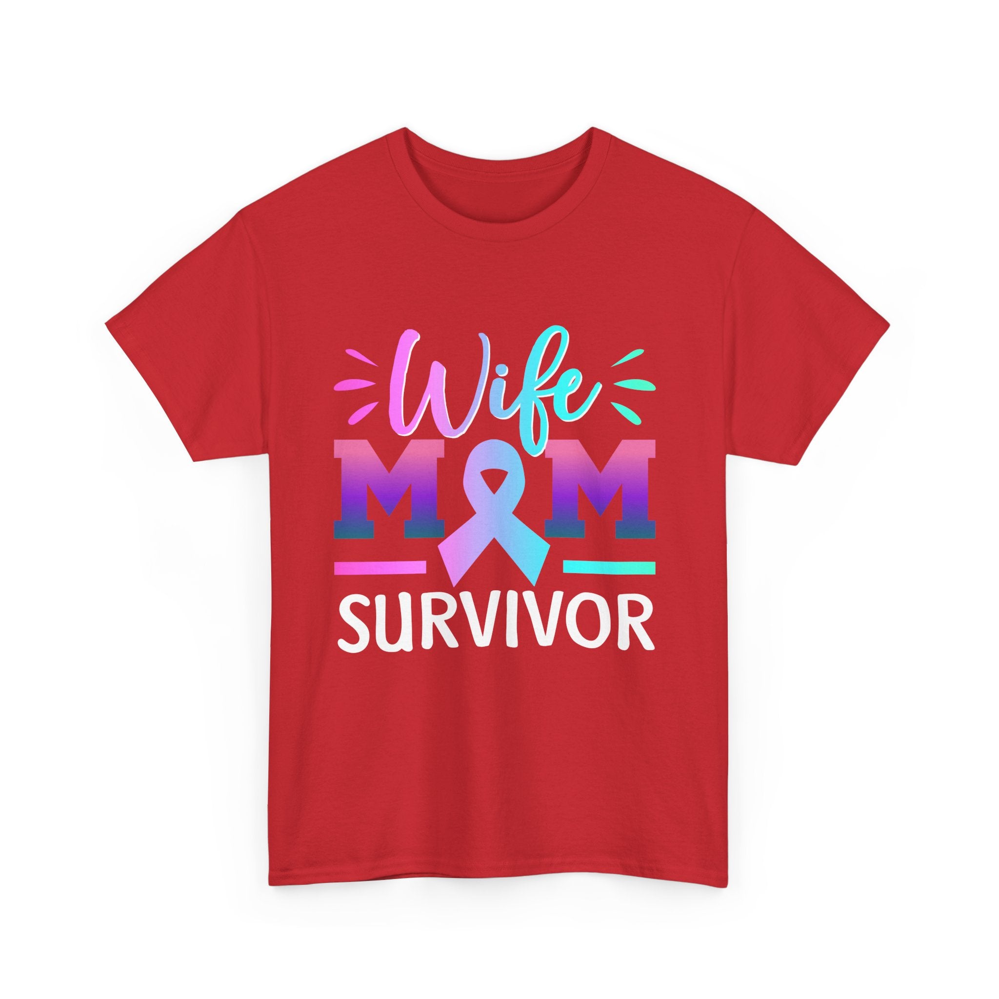 Wife Mom Survivor Tee, Unisex Heavy Cotton Tee, Cancer Awareness Shirt, Gift for Survivors, Inspirational Mom Shirt