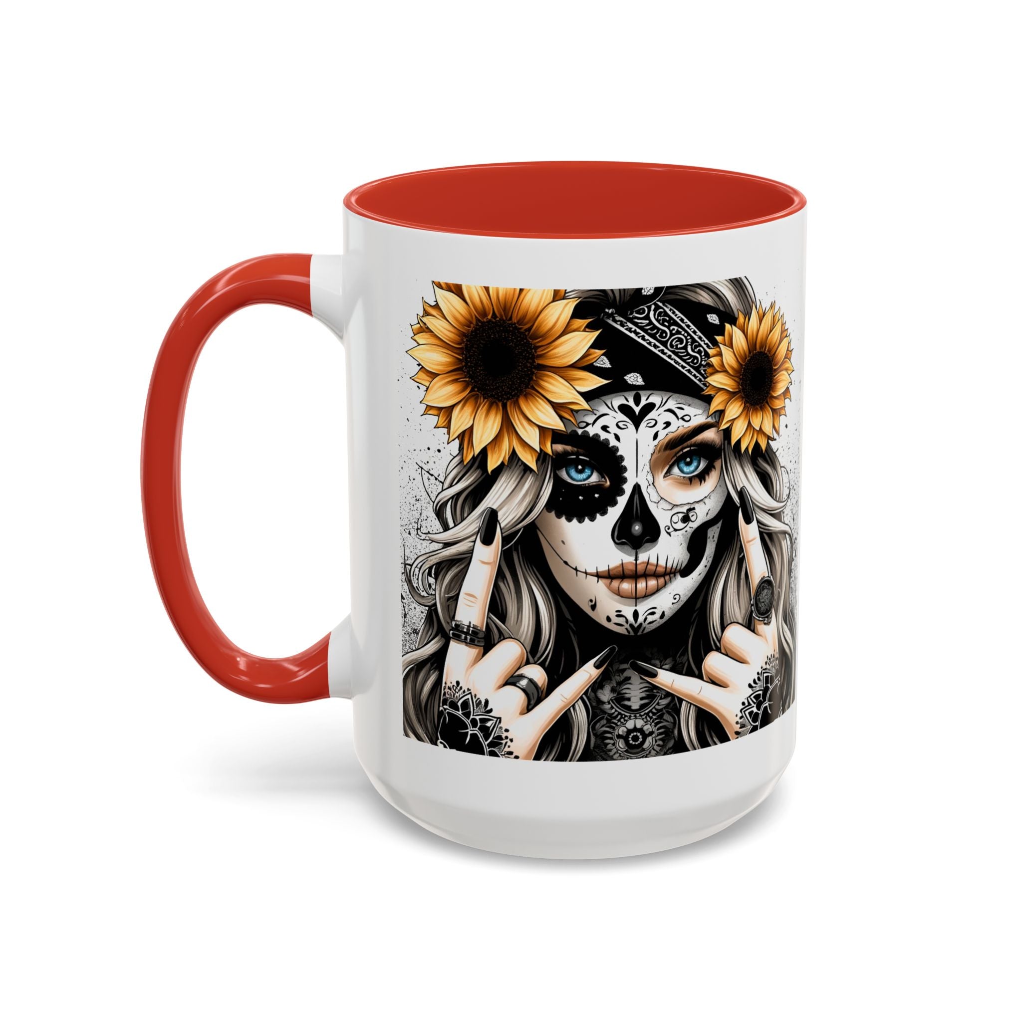 Sunflower Skull Accent Coffee Mug, Gothic Floral Mug, Unique Gift for Coffee Lovers, Boho Decor, Halloween Mug, Artful Drinkware