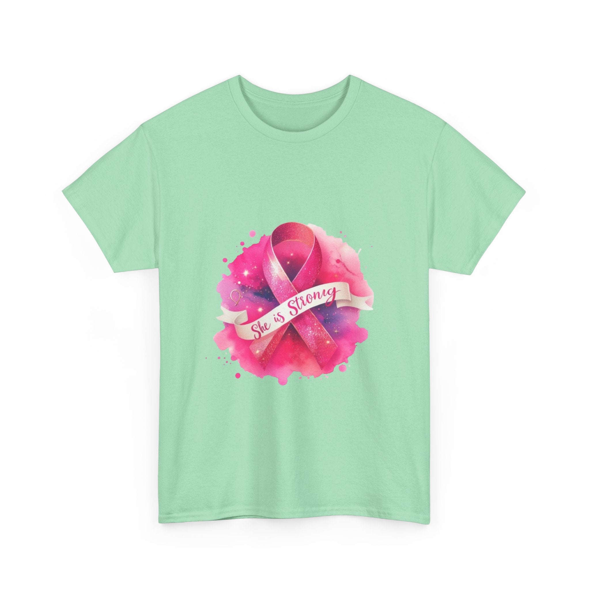 Empowering Cancer Awareness Tee - She is Strong, Support Shirt, Gift for Survivors, Pink Ribbon Apparel, Breast Cancer Awareness