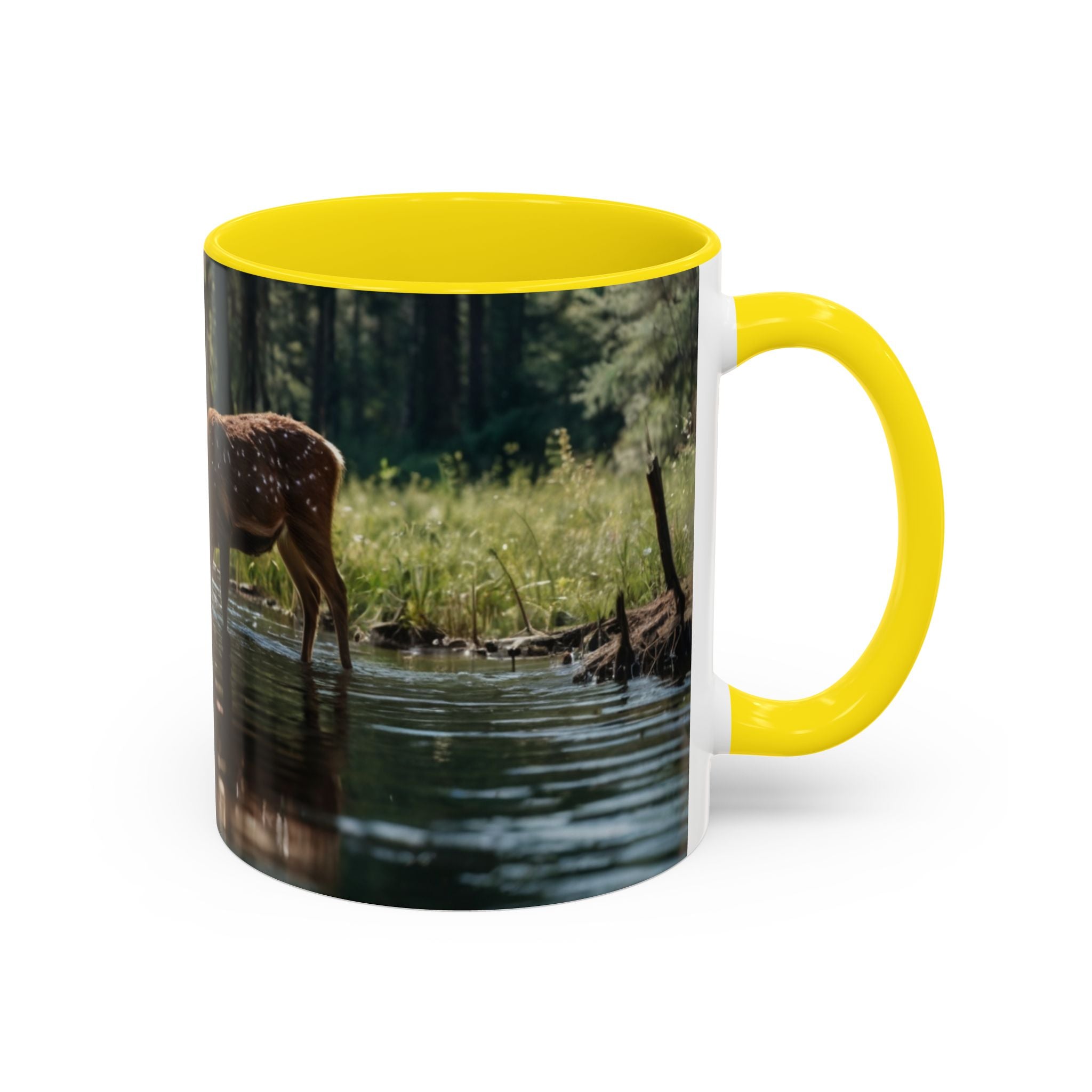 Deer at Stream Accent Coffee Mug — Scenic Wildlife Photo Mug (11/15oz) nature lovers