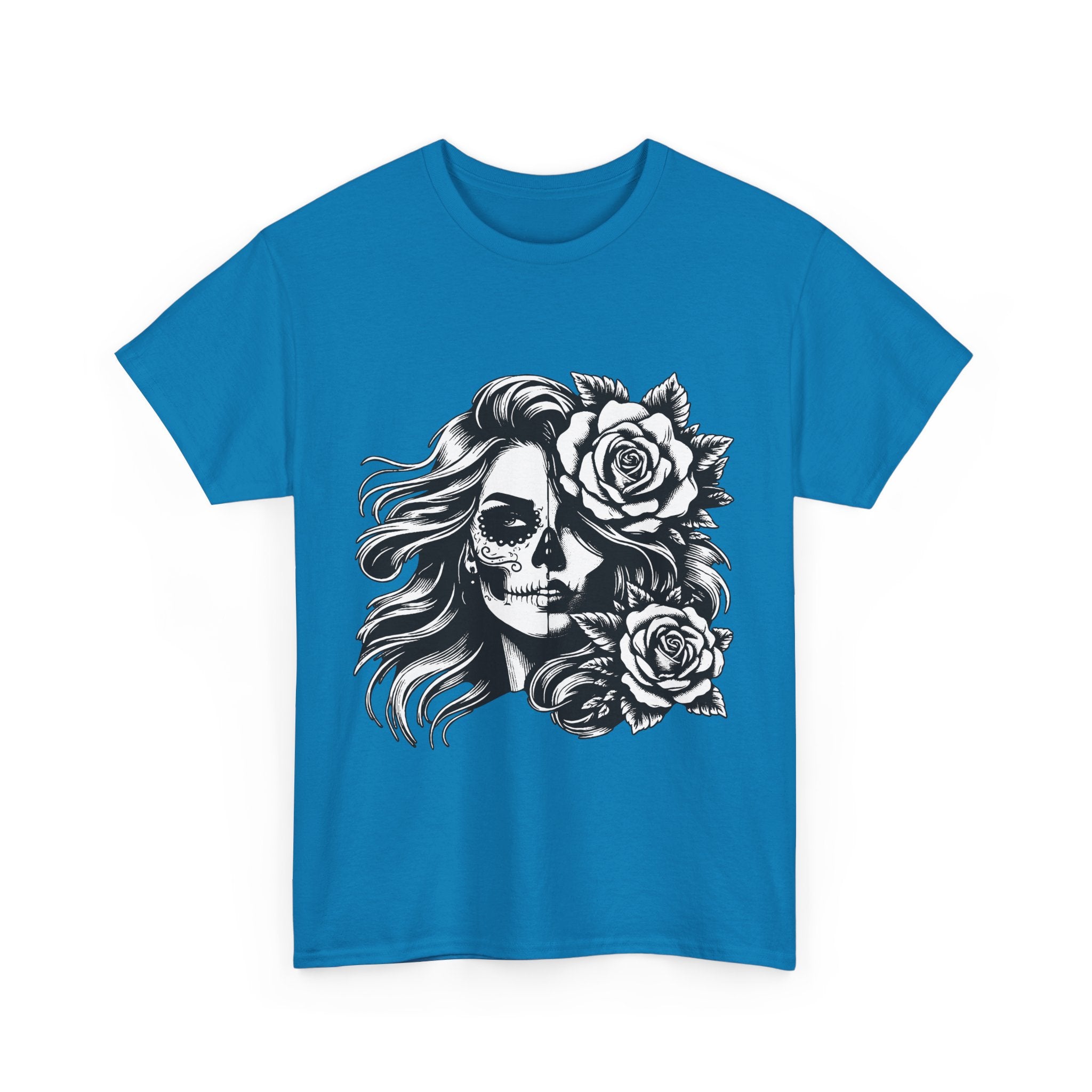 Skull & Rose Unisex Heavy Cotton Tee - Edgy Floral Graphic T-Shirt