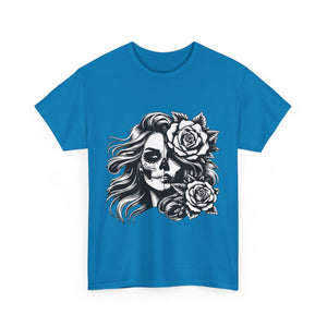 Skull & Rose Unisex Heavy Cotton Tee - Edgy Floral Graphic T-Shirt