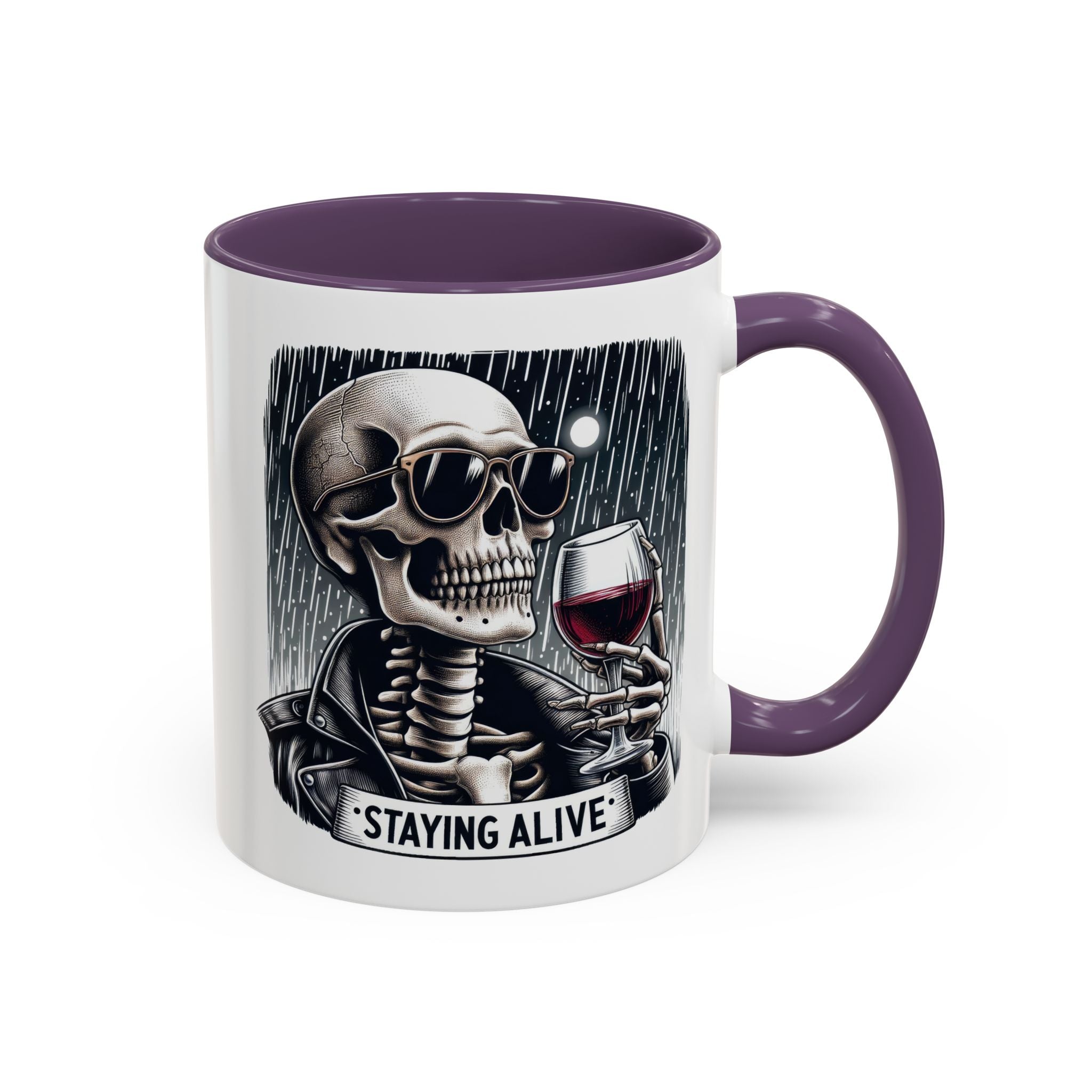 Stylish Skull Coffee Mug, Gothic Drinkware, Staying Alive Gift for Halloween, Funny Office Mug, Alternative Drinkware