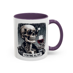 Stylish Skull Coffee Mug, Gothic Drinkware, Staying Alive Gift for Halloween, Funny Office Mug, Alternative Drinkware