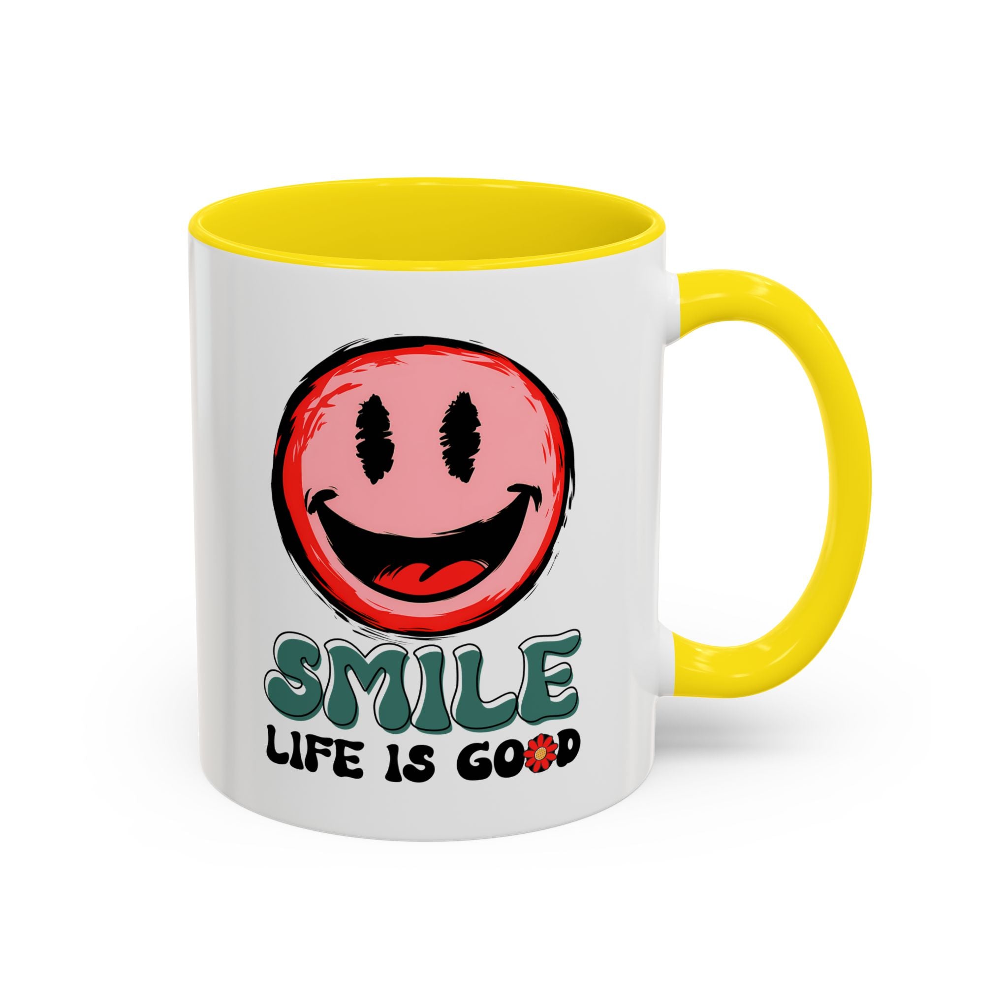 Smiley Face Accent Coffee Mug - "Smile, Life is Good" - 11oz & 15oz