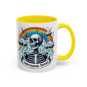 Everything Sucks Skeleton Coffee Mug | 11oz 15oz | Unique Gift for Coffee Lovers, Goth Home Décor, Quirky Humor Mug, Dark Aesthetic