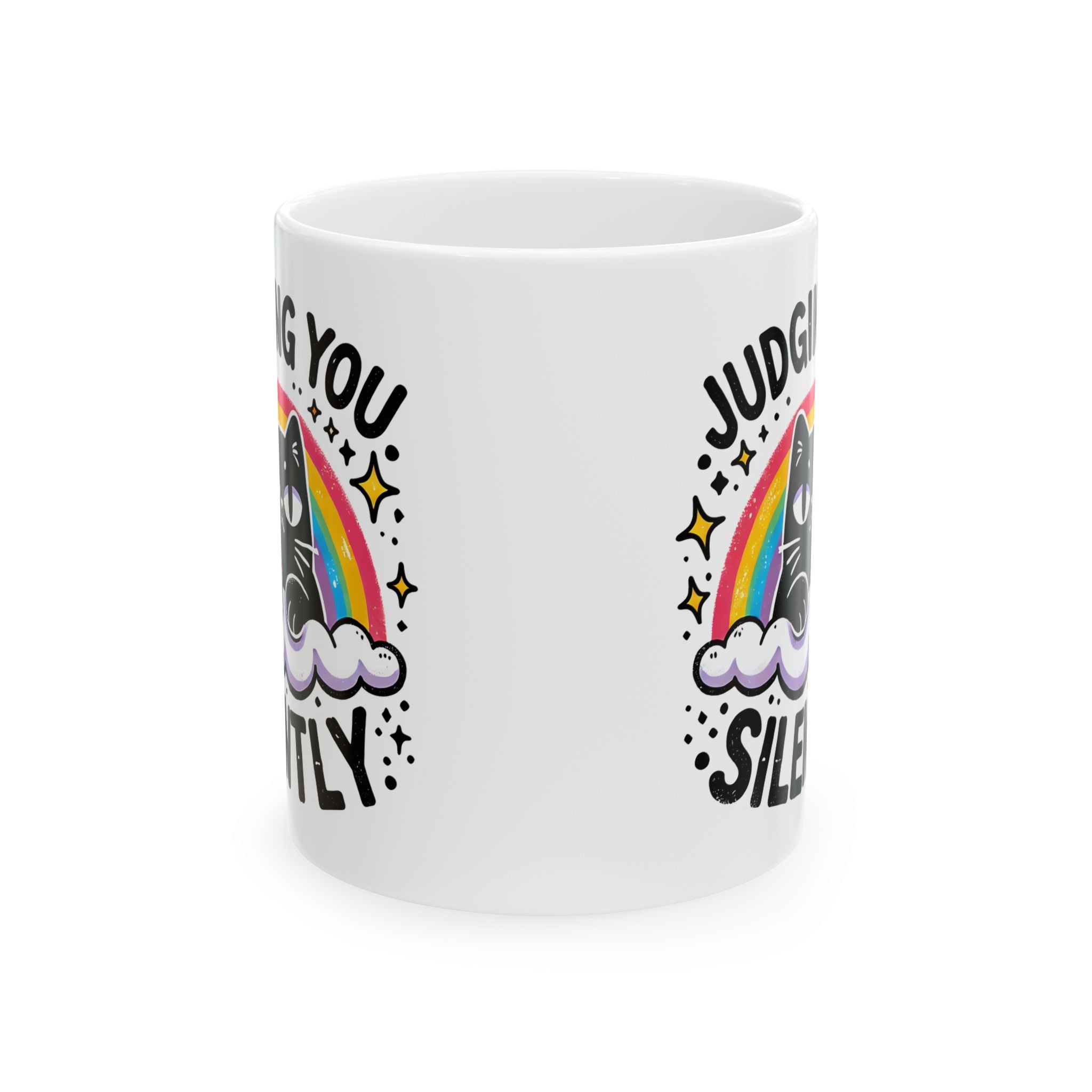 attitude Cat  Coffee Mug - Judging You Silently, Funny Gift for Cat Lovers, Cute Home Decor, Rainbow Cat Mug, Unique Pet Owner