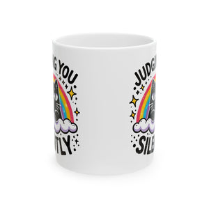 attitude Cat  Coffee Mug - Judging You Silently, Funny Gift for Cat Lovers, Cute Home Decor, Rainbow Cat Mug, Unique Pet Owner