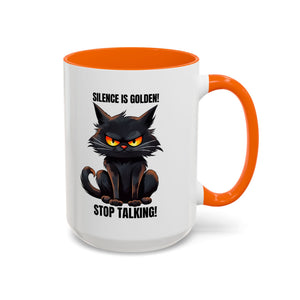 Funny Cat Mug | Silence Is Golden Coffee Cup | Gift for Cat Lovers | Humorous Kitchenware | Ceramic Teacup | Unique Animal Gifts