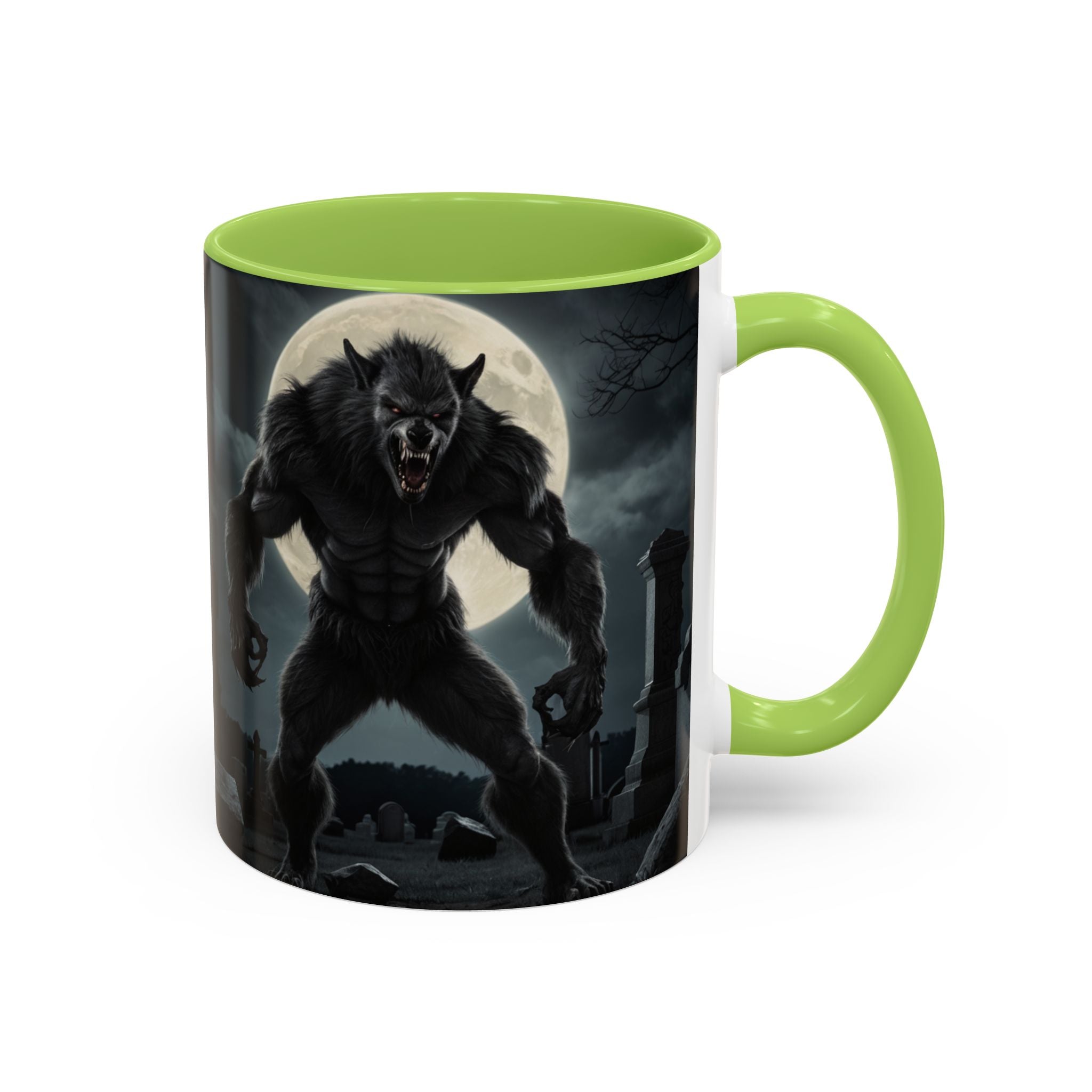 Werewolf Graveyard Coffee Mug — Gothic Moonlit Horror Accent Mug (11/15oz) fantasy