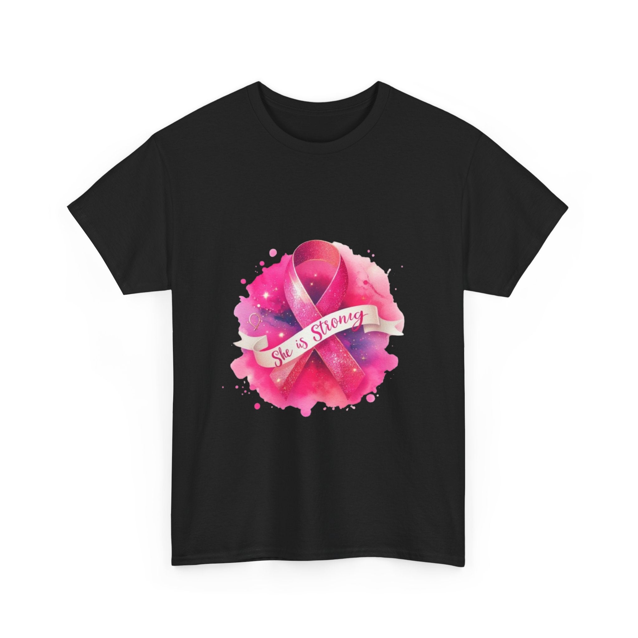 Empowering Cancer Awareness Tee - She is Strong, Support Shirt, Gift for Survivors, Pink Ribbon Apparel, Breast Cancer Awareness
