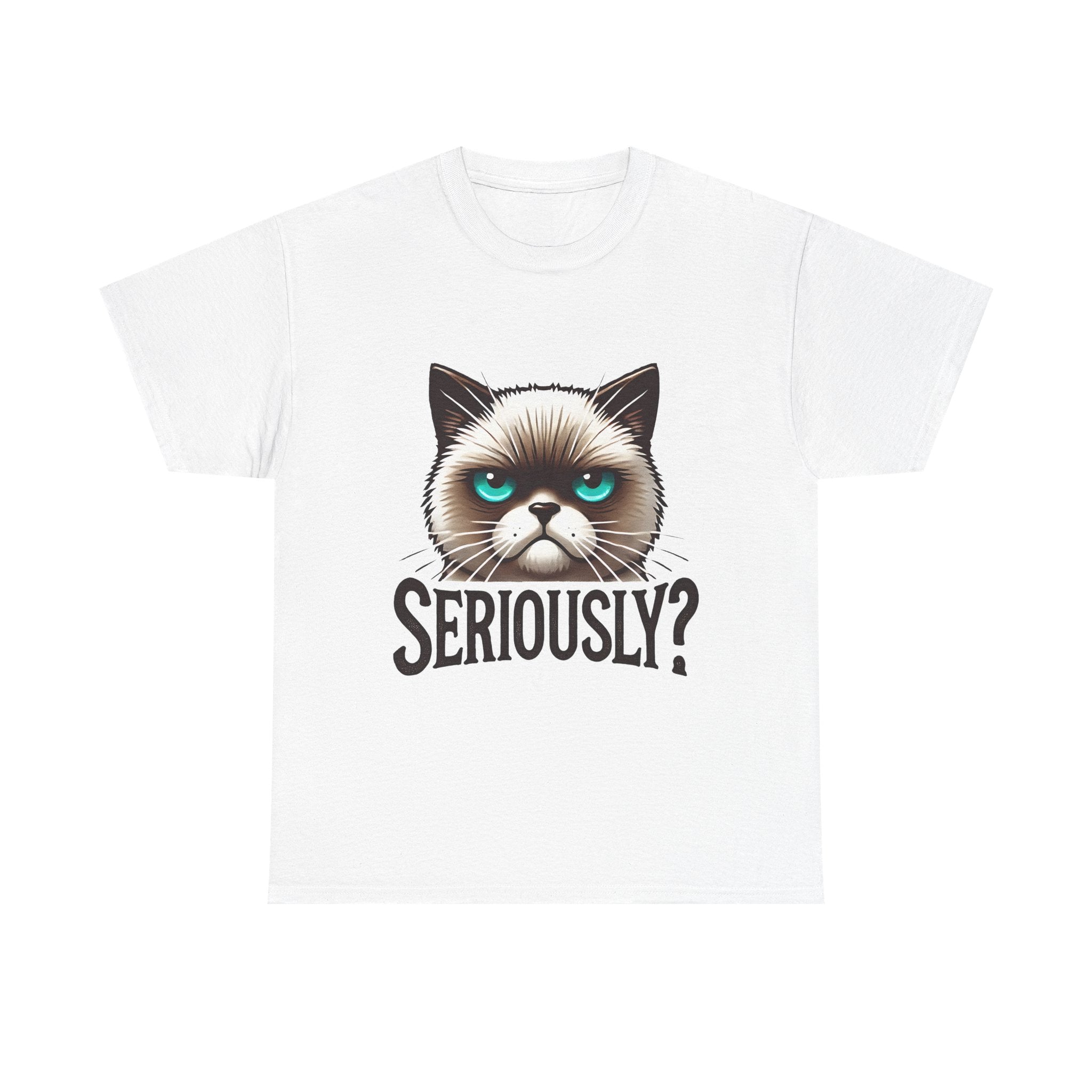 Funny Cat Graphic Tee - 'Seriously?' Unisex Heavy Cotton Shirt