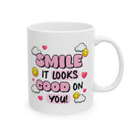 Ceramic Mug with Positive Vibes, Smile It's Good on You, Gift for Friends, Happy Mug for Coffee Lovers, Cute Cup for Everyday Use, [...]