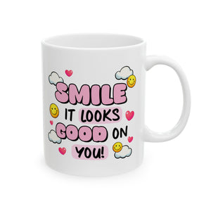 Ceramic Mug with Positive Vibes, Smile It's Good on You, Gift for Friends, Happy Mug for Coffee Lovers, Cute Cup for Everyday Use, [...]