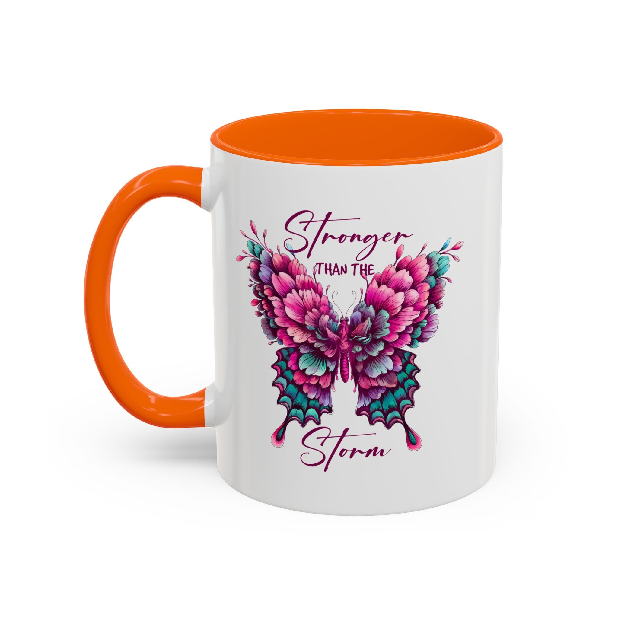 Stronger Than The Storm Accent Coffee Mug - Inspirational Butterfly Design