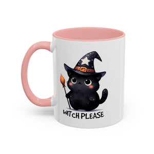 Cute Witch Cat Coffee Mug - Perfect for Halloween, Cat Lover Gift, Witch Please Design, Black Cat Mug, Cozy Drinkware