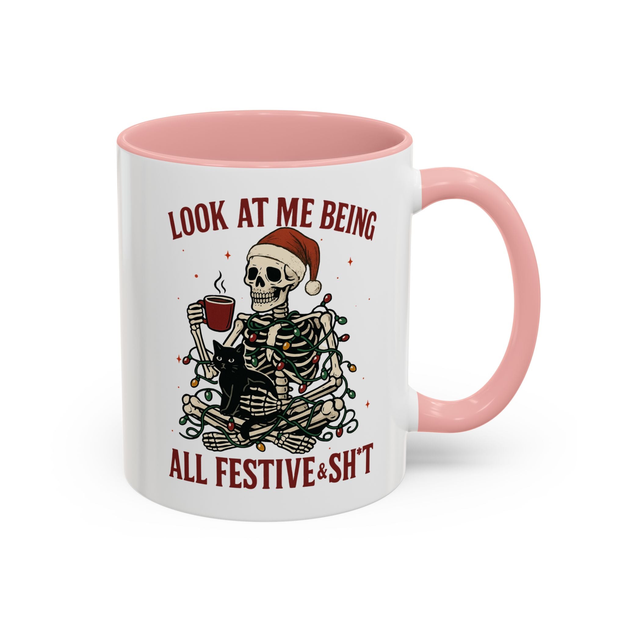 Festive Skeleton Coffee Mug, Unique Holiday Gift, Halloween Decor, Cat Lover's Mug, Funny Gift for Friends