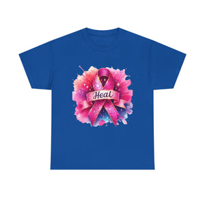 Breast Cancer Awareness Tee, Heal Ribbon Shirt, Supportive Gift, Unisex Cotton T-Shirt, Inspirational Apparel, Pink Ribbon Top