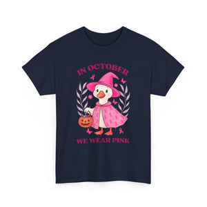 Breast Cancer Awareness Tee, Cute Pink Duck Shirt for October, Unisex Cotton T-Shirt, Awareness Month Apparel, Funny Halloween Outfit