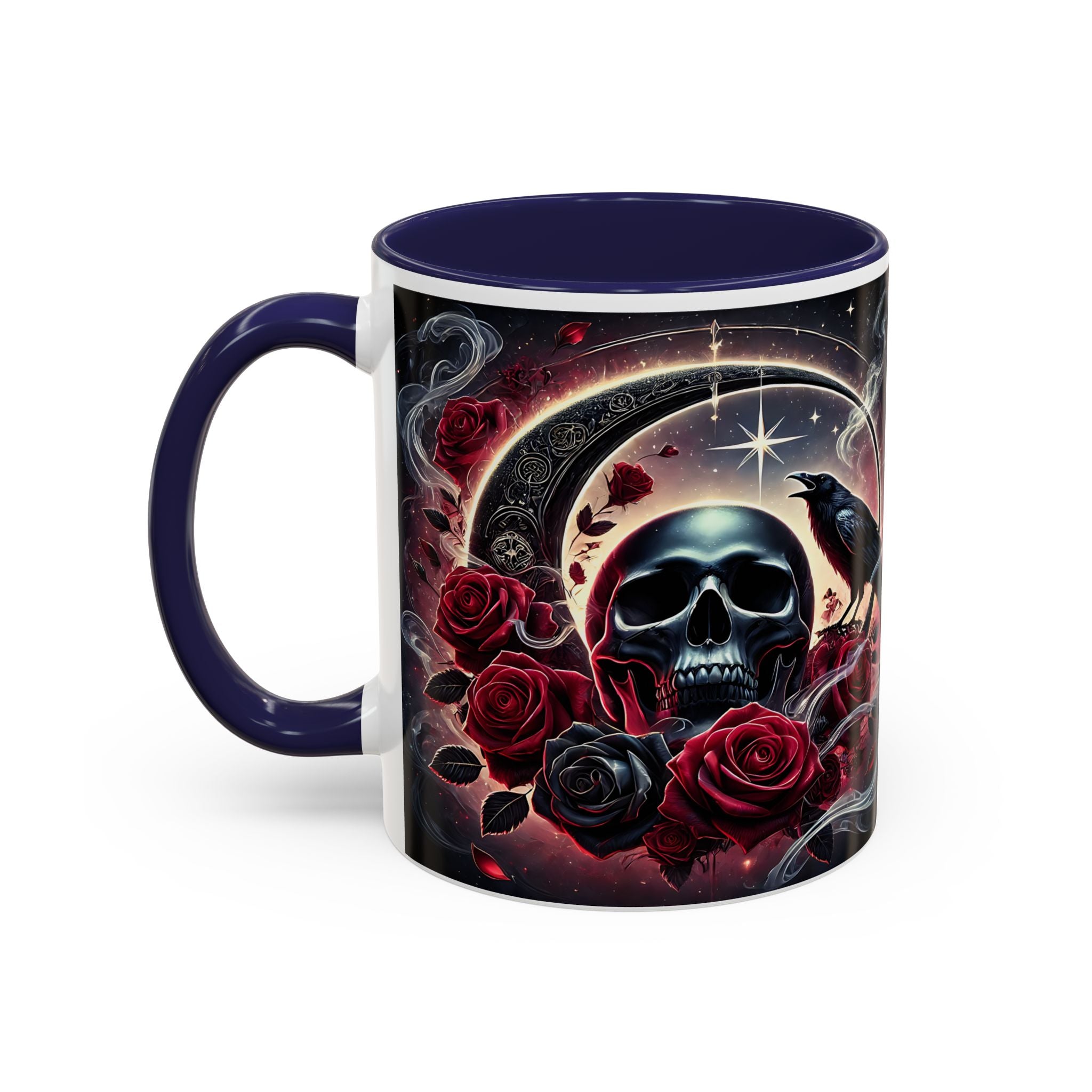 Skull & Raven Accent Coffee Mug — Gothic Roses 11/15oz