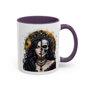 Gothic Art Accent Mug - Artistic Skull & Lady Design, Unique Coffee Cup for Halloween, Gift for Her, Decorative Kitchenware, Dark Aesthetic
