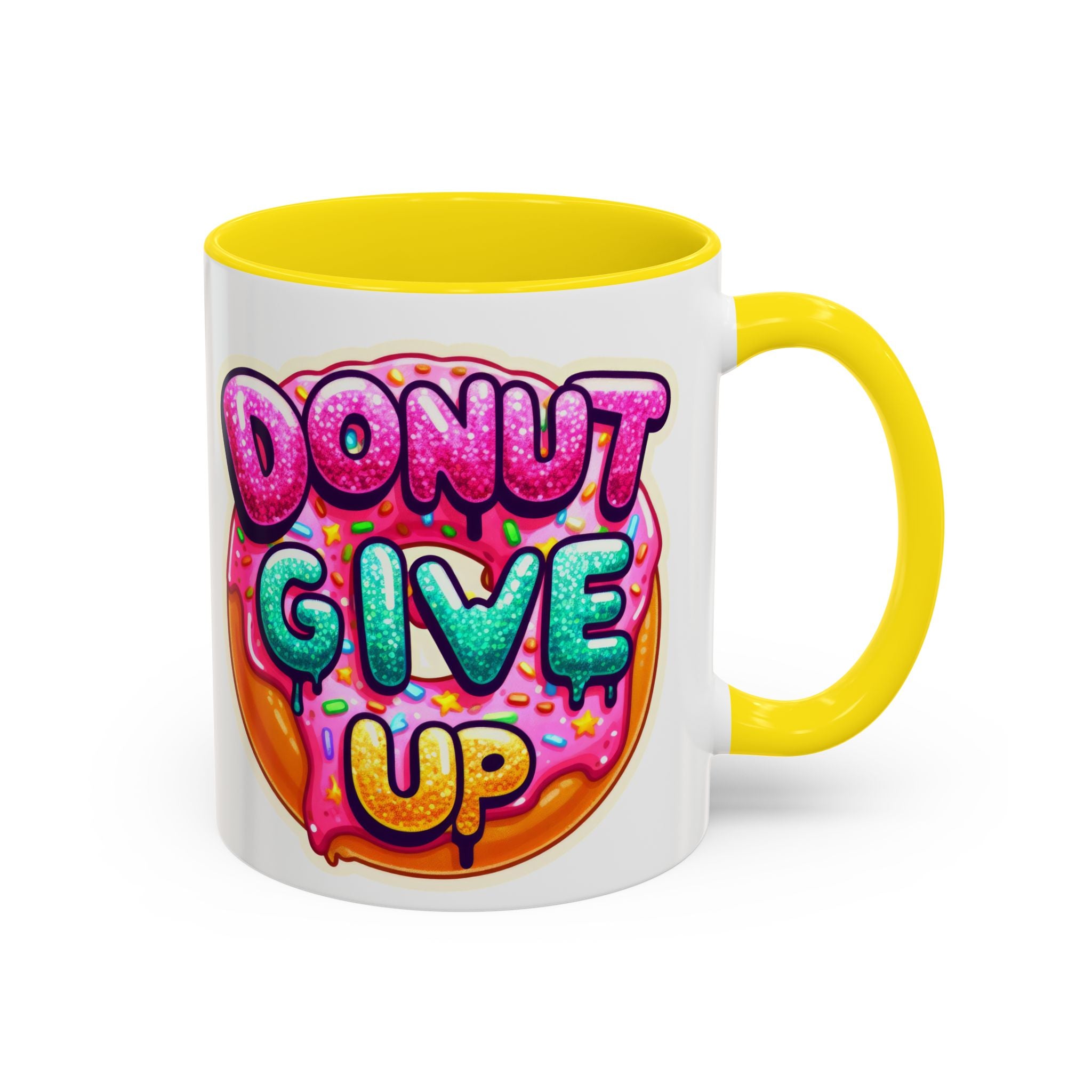 Coffee Mug - "Donut Give Up" Colorful Motivational Donut Accent Mug (11/15oz)