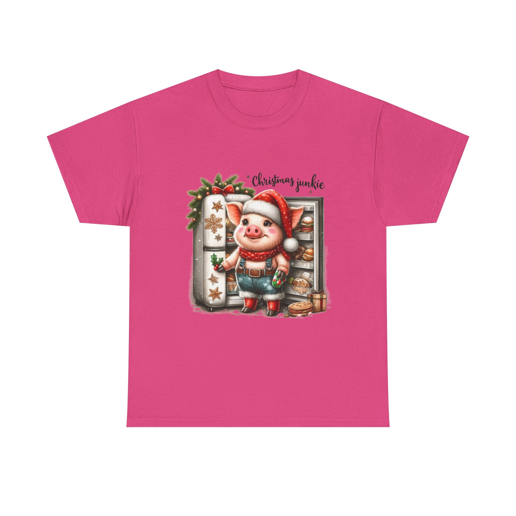 Christmas Junkie Unisex Cotton Tee, Fun Holiday Shirt, Christmas Gift, Pig T-Shirt, Festive Apparel, Cute Christmas Outfit