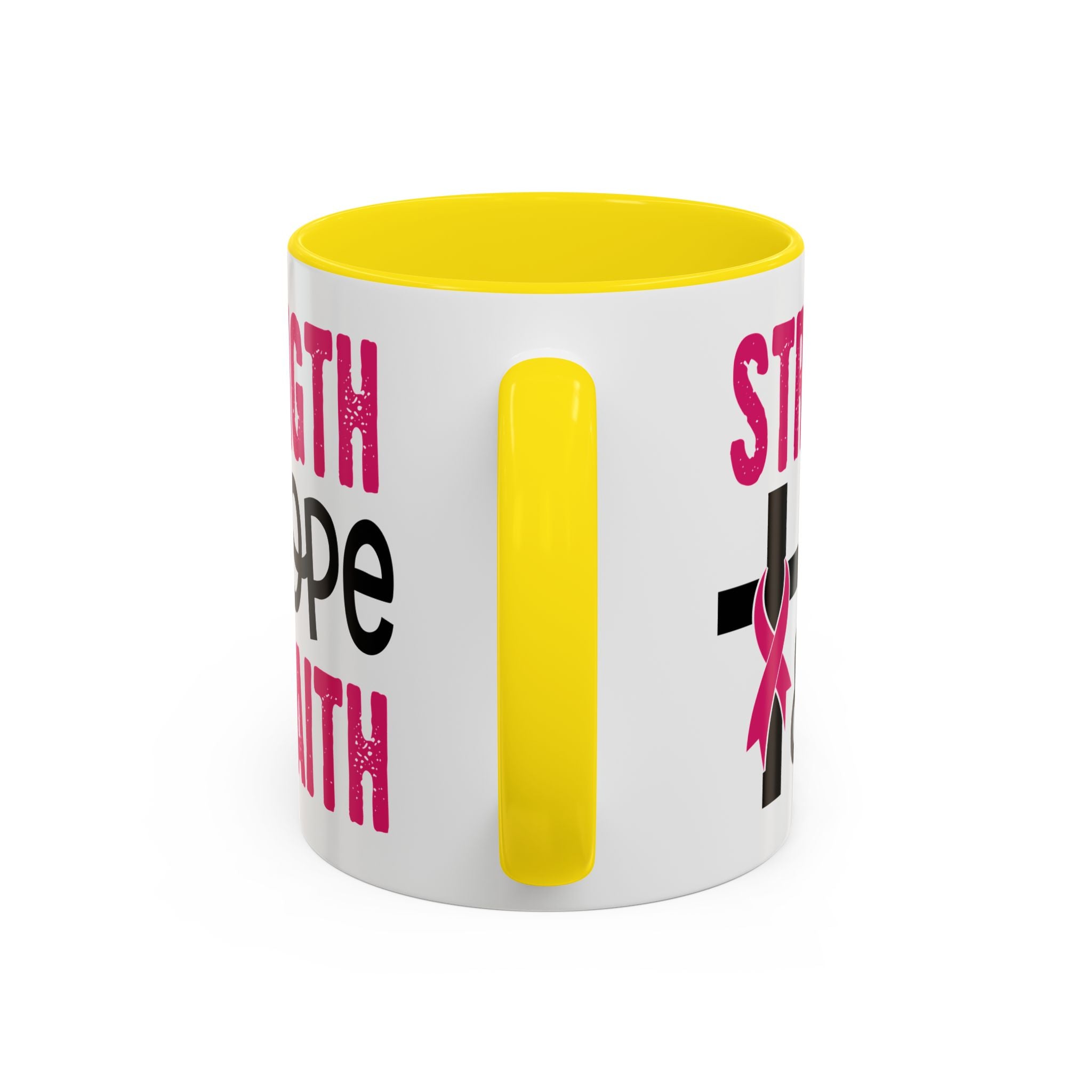 Inspirational Coffee Mug - Strength, Hope, Faith, Pink Ribbon, Christian Gifts, Motivational Drinkware, Breast Cancer Awareness