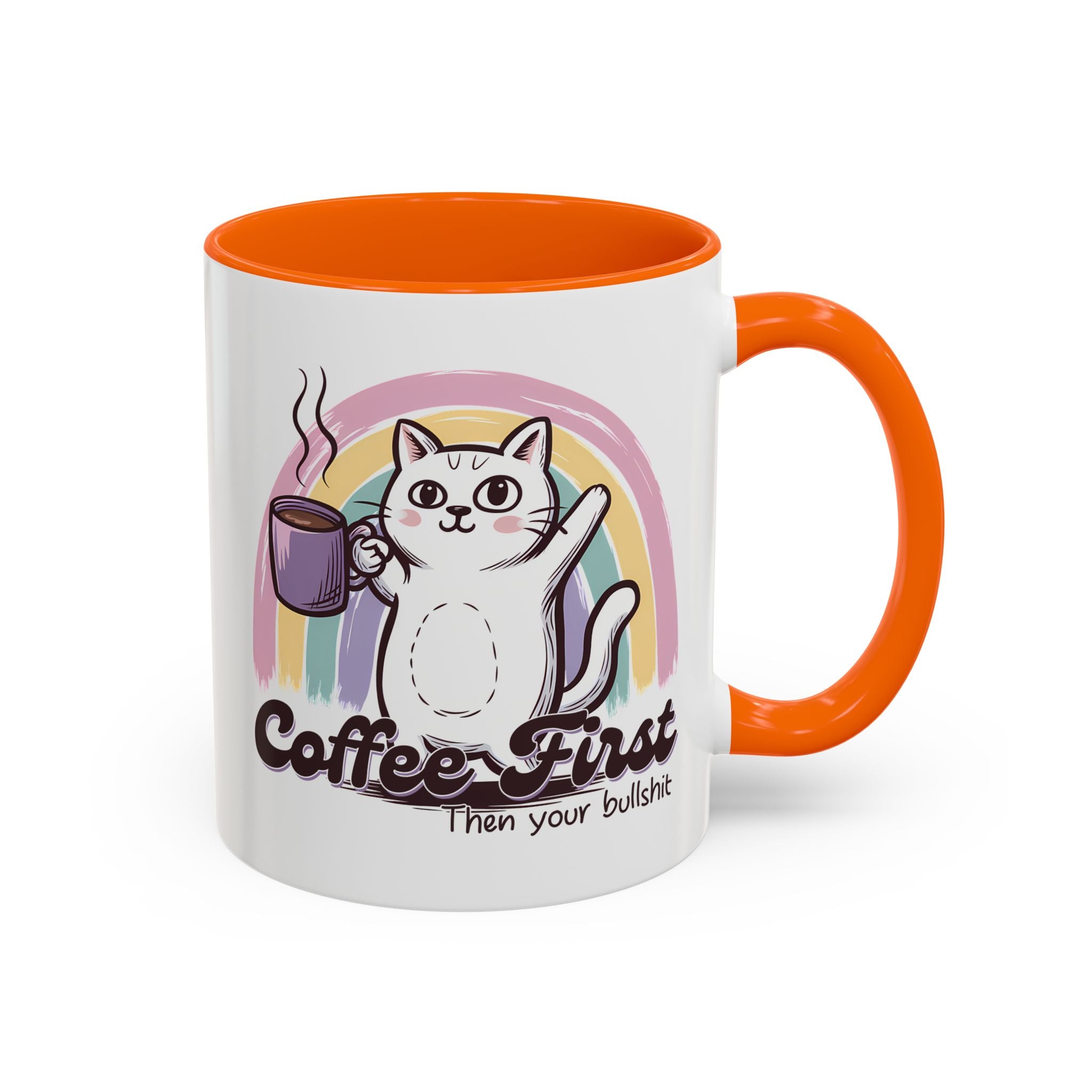 Coffee First Cat Mug - Humorous 11 & 15oz Accent Coffee Cup for Cat Lovers sarcasm