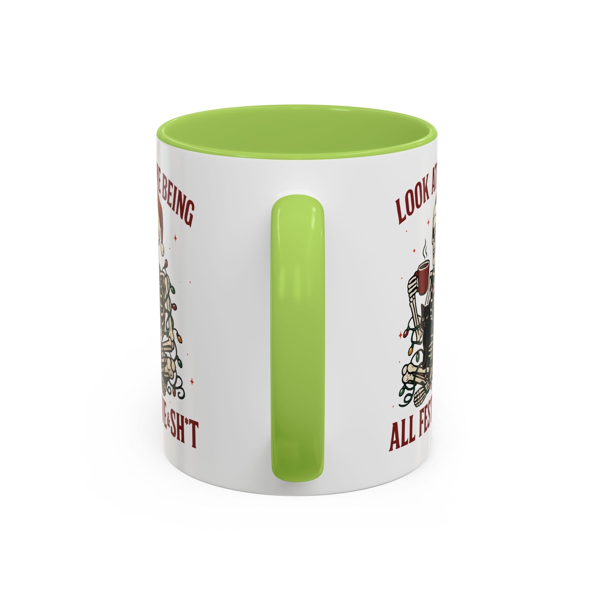 Festive Skeleton Coffee Mug, Unique Holiday Gift, Halloween Decor, Cat Lover's Mug, Funny Gift for Friends