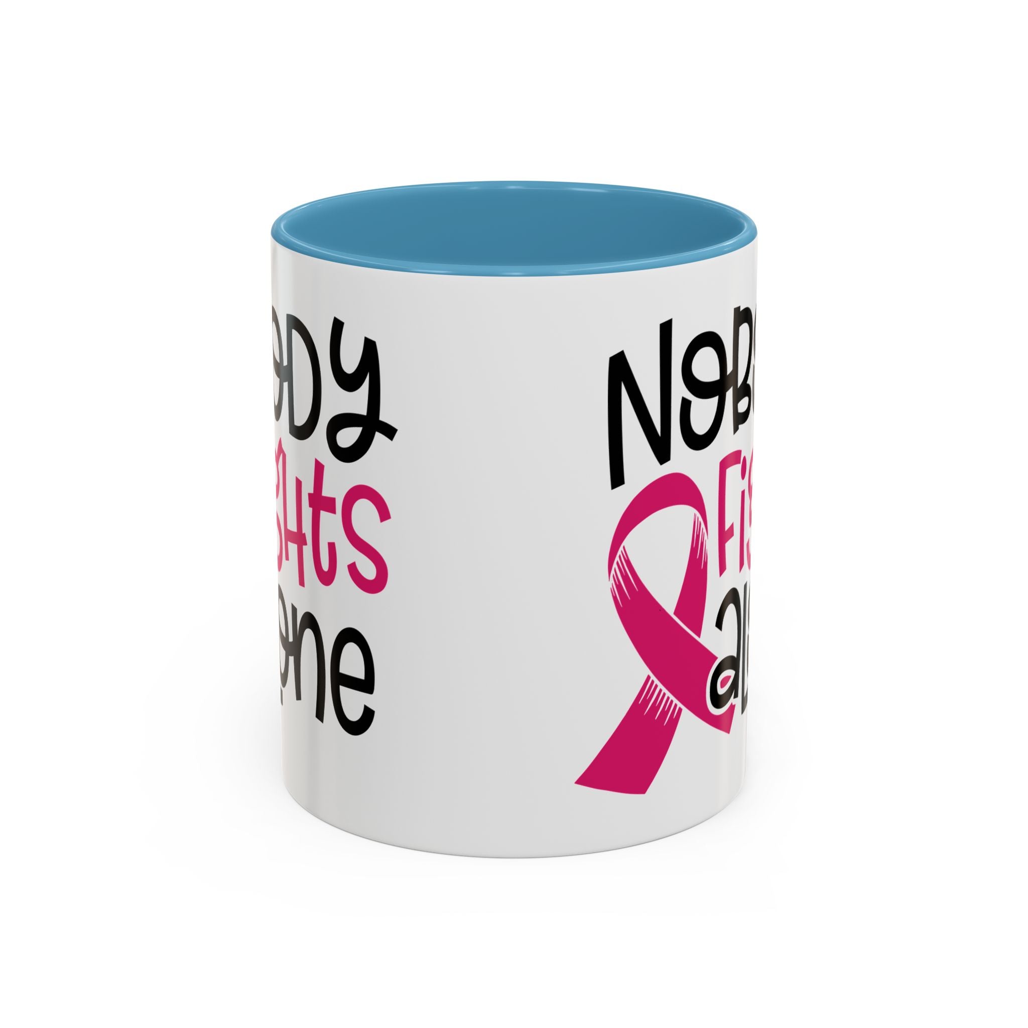 Inspirational Coffee Mug for Support - 'Nobody Fights Alone' | Breast Cancer Awareness Gift, Motivational Mug, Friendship Gift, Self-Care