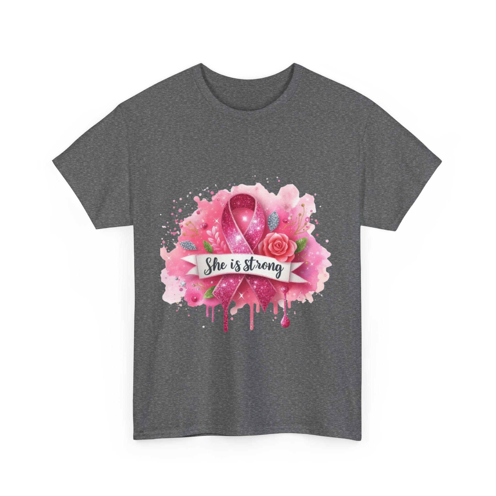 Unisex Heavy Cotton Tee - "She is Strong" Breast Cancer Awareness Shirt, Inspirational Tee, Gift for Her, Supportive Apparel, [...]