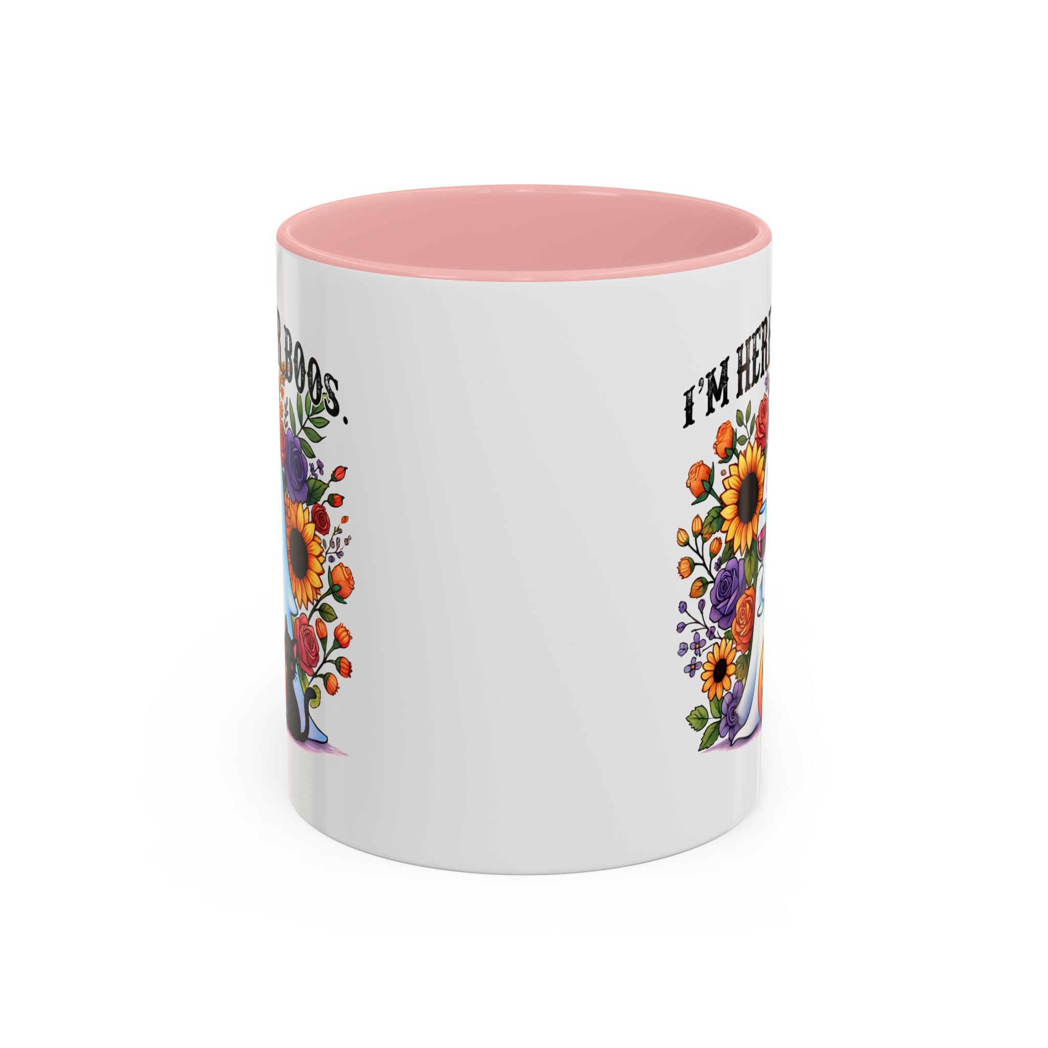 Spooky Floral Coffee Mug - I'm Here for Boos, Halloween Gift, Autumn Decor, Cute Ghost Mug, Cat Lover Drinkware