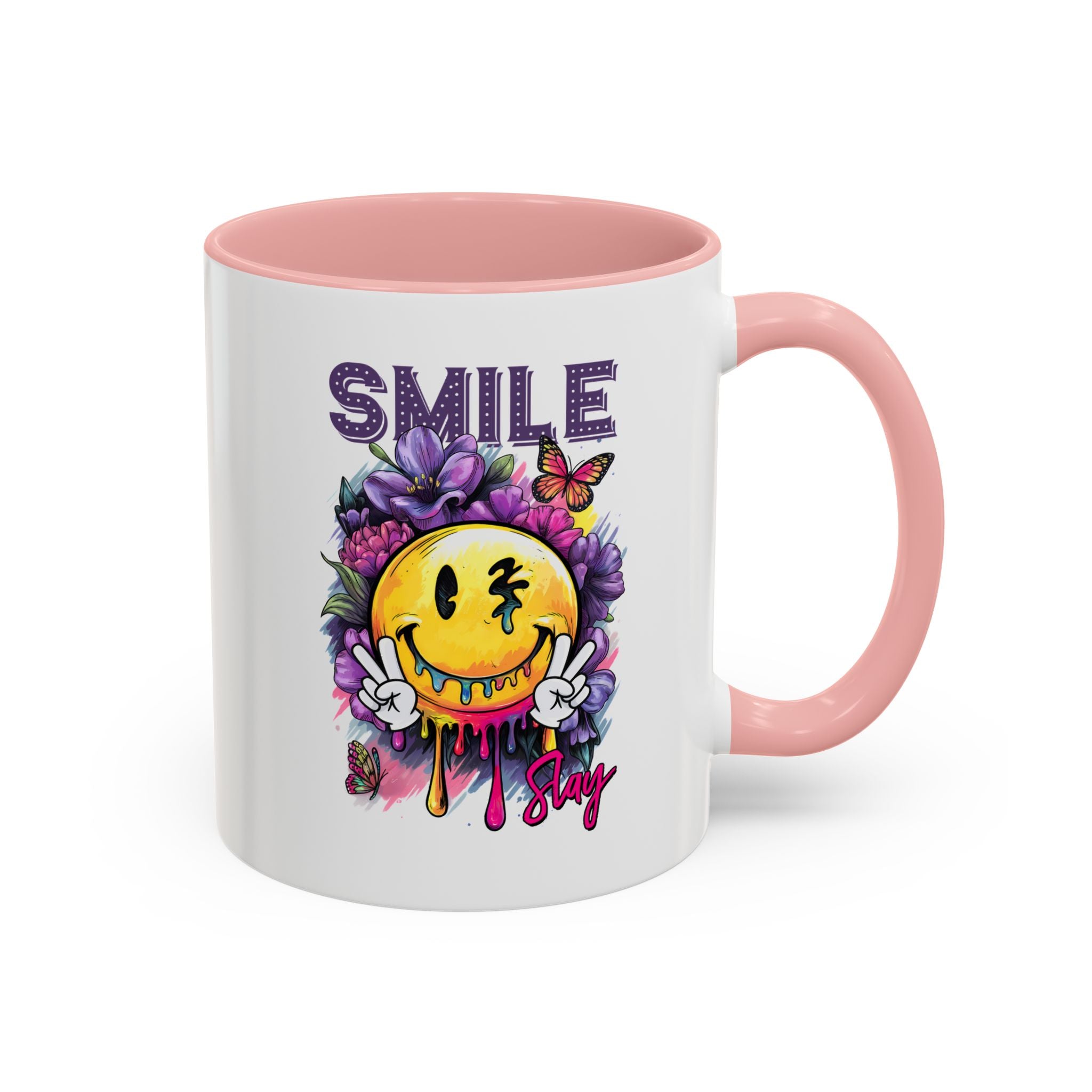 Smile Stay Accent Coffee Mug - Vibrant Floral Design for Positive Vibes