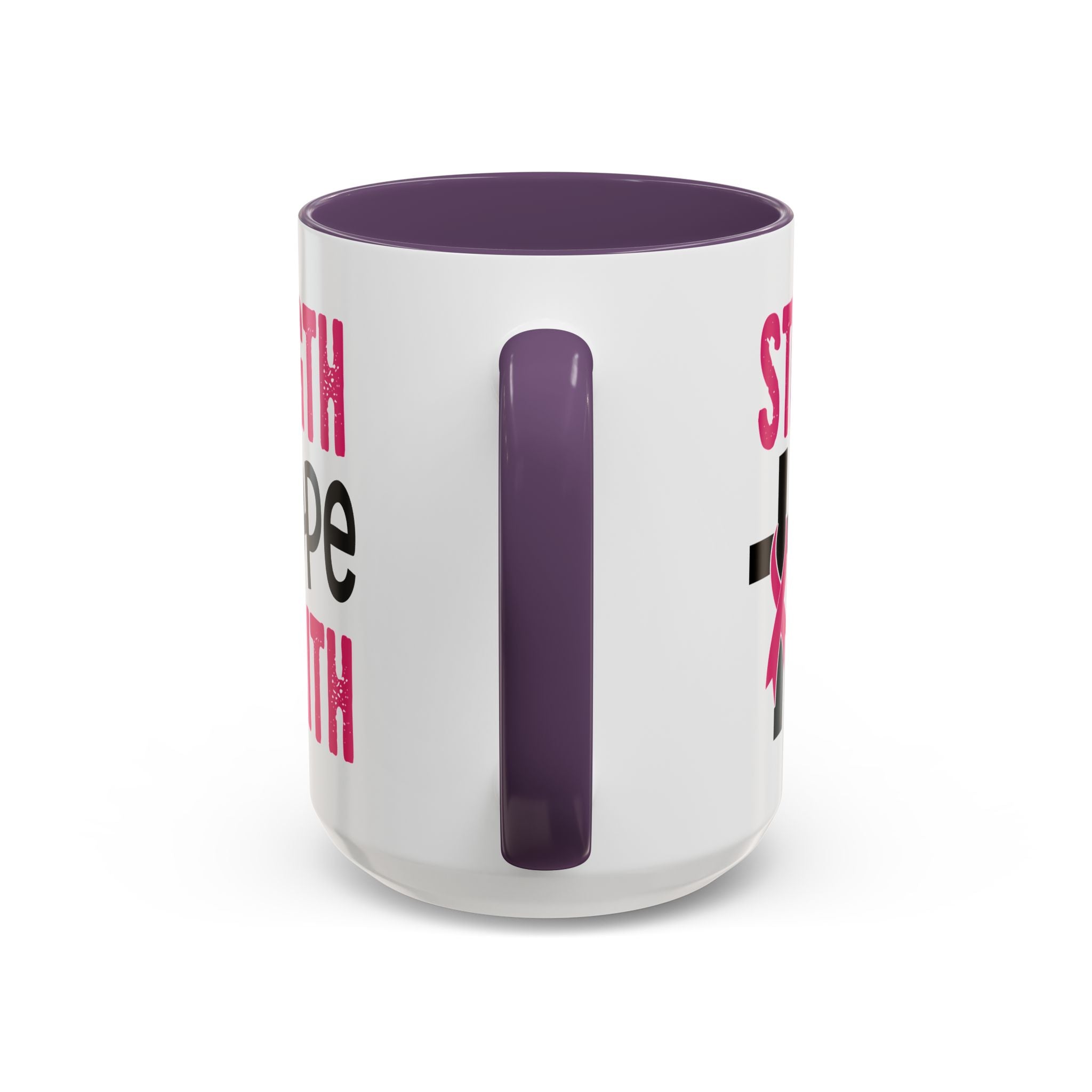 Inspirational Coffee Mug - Strength, Hope, Faith, Pink Ribbon, Christian Gifts, Motivational Drinkware, Breast Cancer Awareness